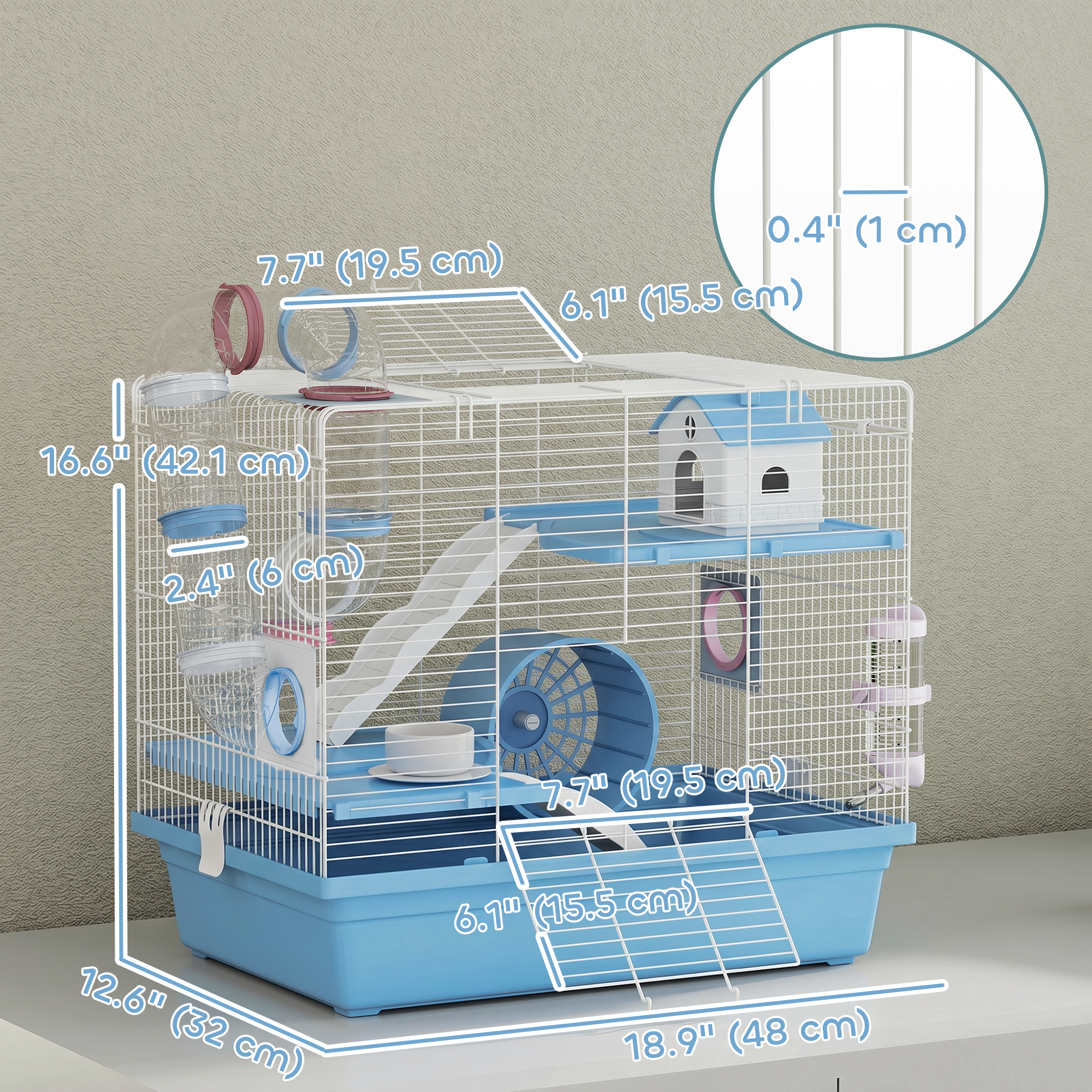 Hamster Cage, 3-Tier Small Animal Cage with Excerise Wheel, Food Bowl, Water Bottle, House, Tunnels, Ramps