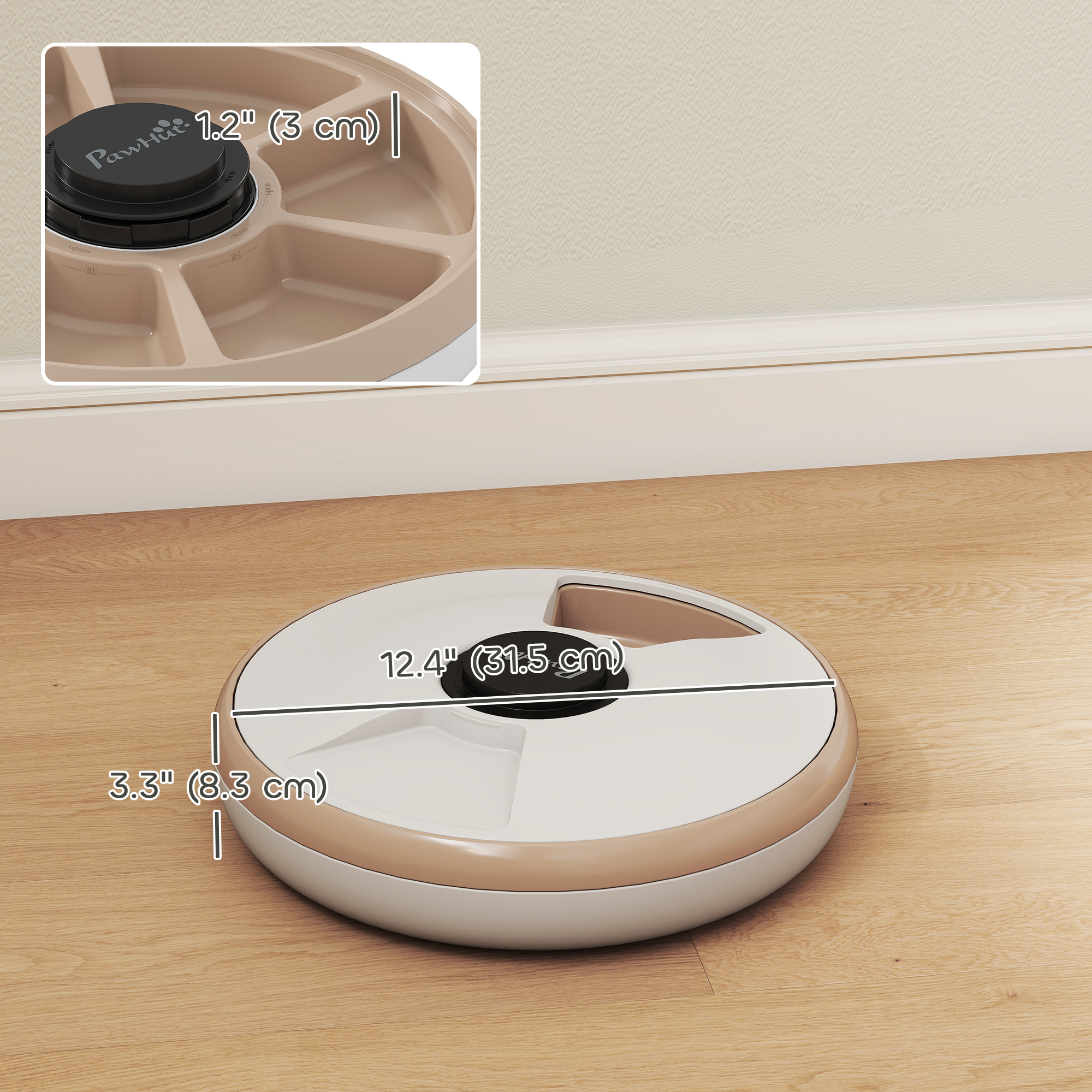 Automatic Cat Feeder for Dry Wet Food Timed Cat Dog Food Dispenser with 6 Trays 1 Ice Pack Battery Powered Light Brown