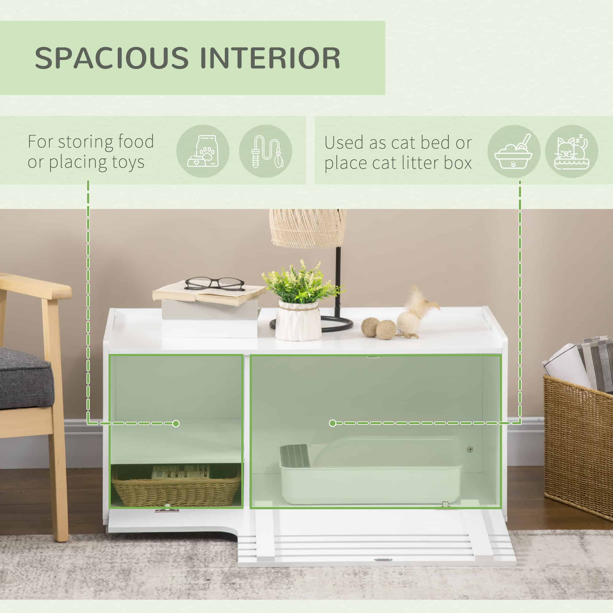 Hidden Cat Litter Box Furniture, Cat Litter Box Enclosure with Storage Compartments and Side Table Function, White - Image 5