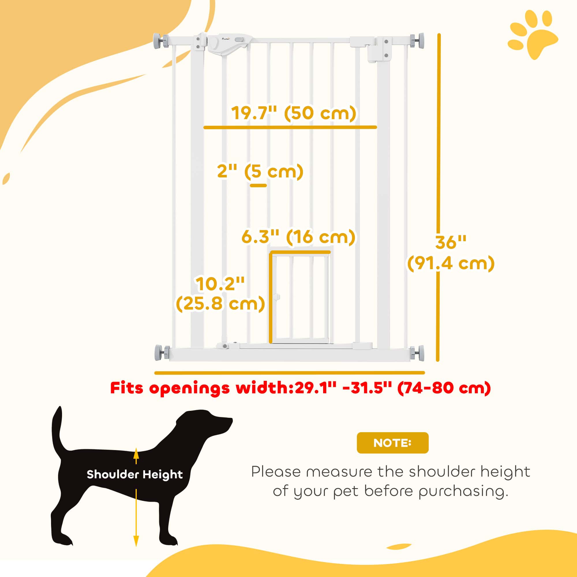 36" Easy Open Indoor Dog Gates for Doorways, House, Stair - White