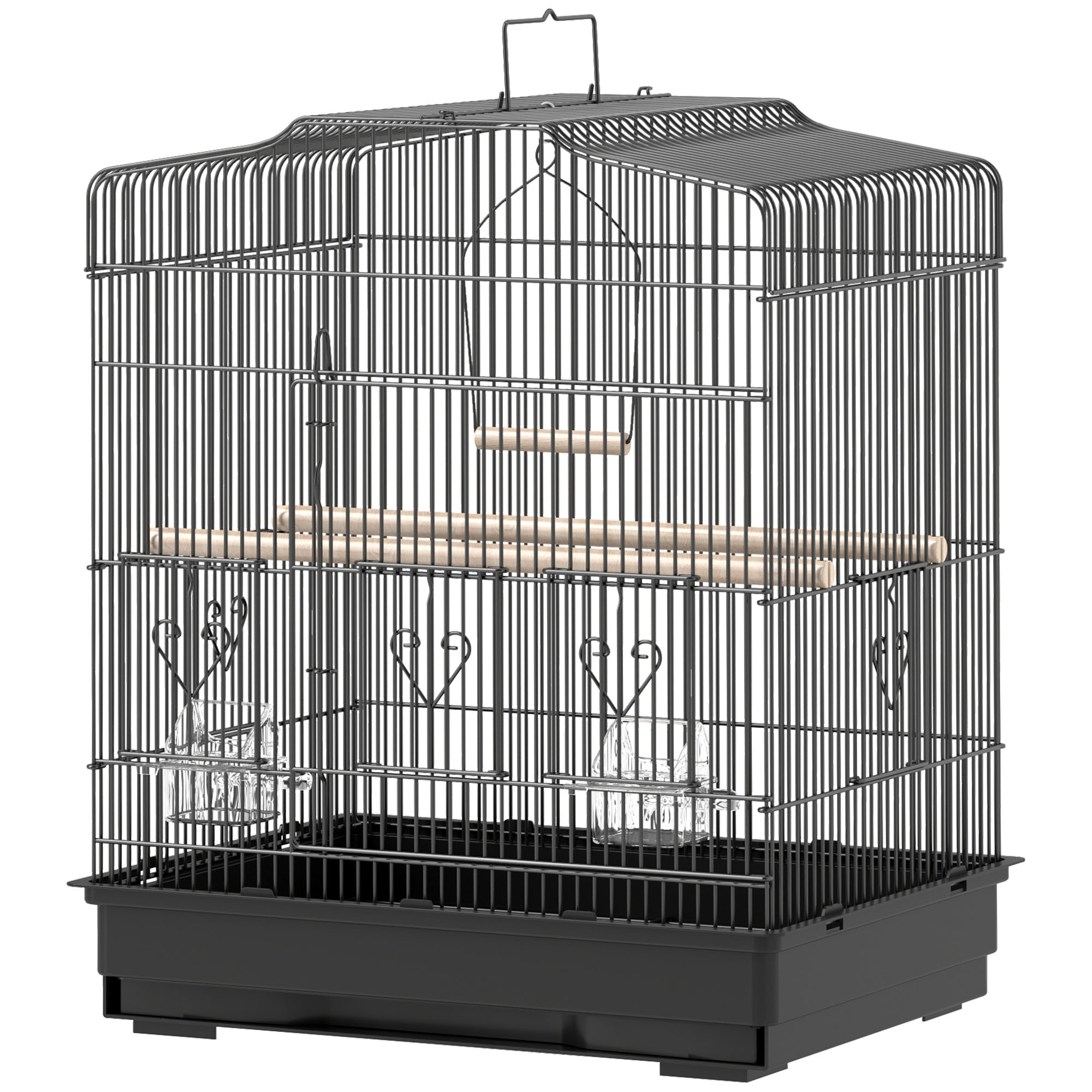 23" Bird Cage, Finches Canaries, Parrot Cage with Doors Perches, 2 Feeder Pet Supplies, Black - Image 2