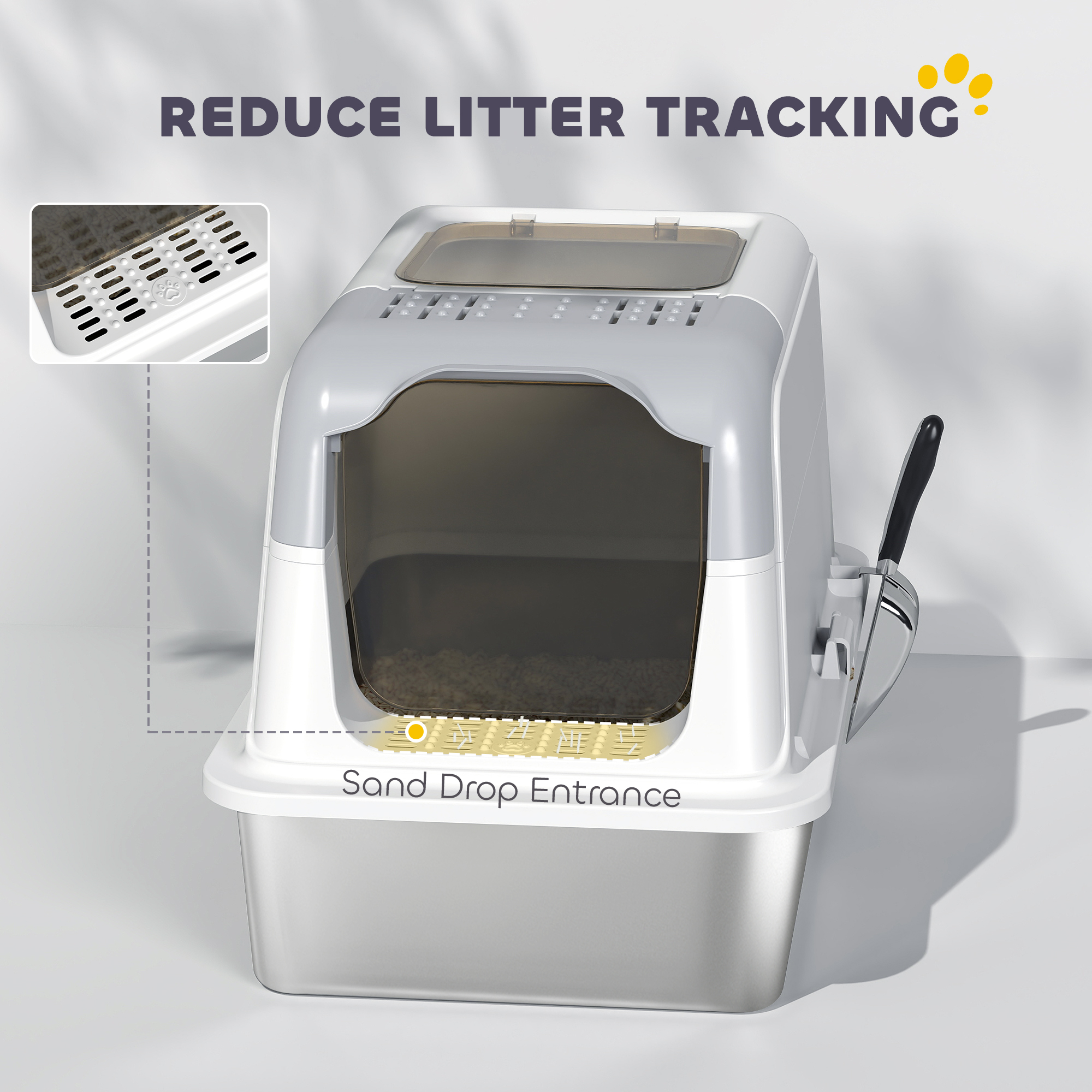 Extra Large Stainless Steel Litter Box, Enclosed Kitty Litter Box for Big Cats with Scoop, Deodorizer Bag