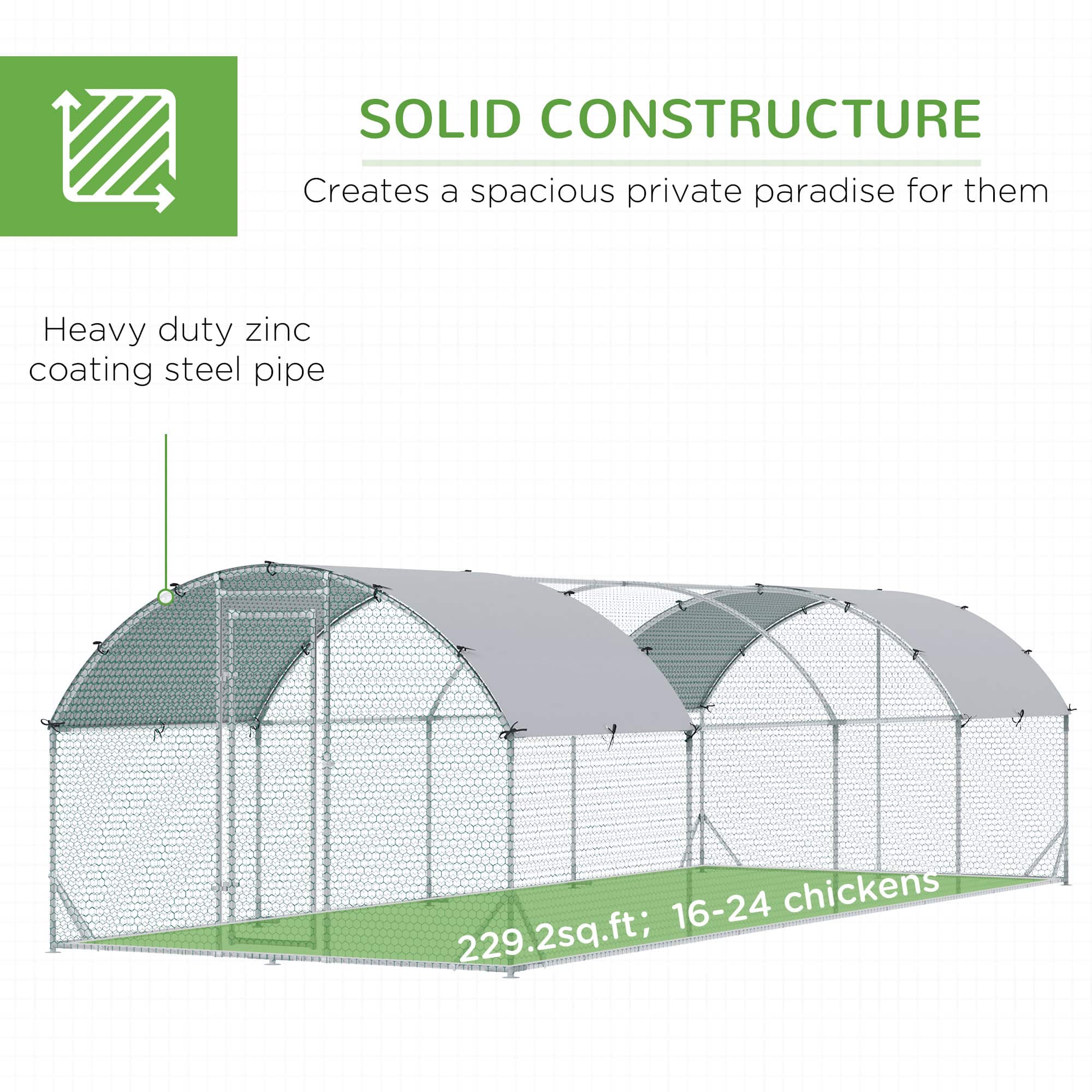 Galvanized Large Metal Chicken Coop Cage Walk-in Enclosure Poultry Hen Run House Playpen Rabbit Hutch with Cover for Outdoor Backyard 9.2' x 24.9' x 6.5' Silver