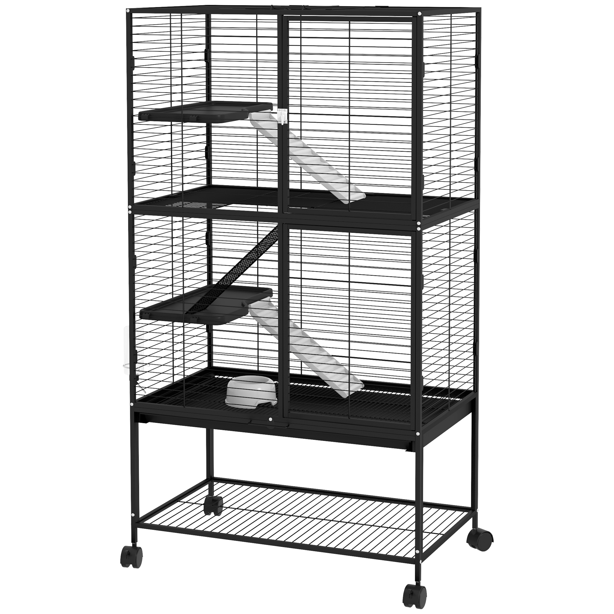 Rolling Small Animal Cage 54"H Chinchilla Cage for Ferrets, Squirrels w/ Removable Tray, Storage Shelf, Black