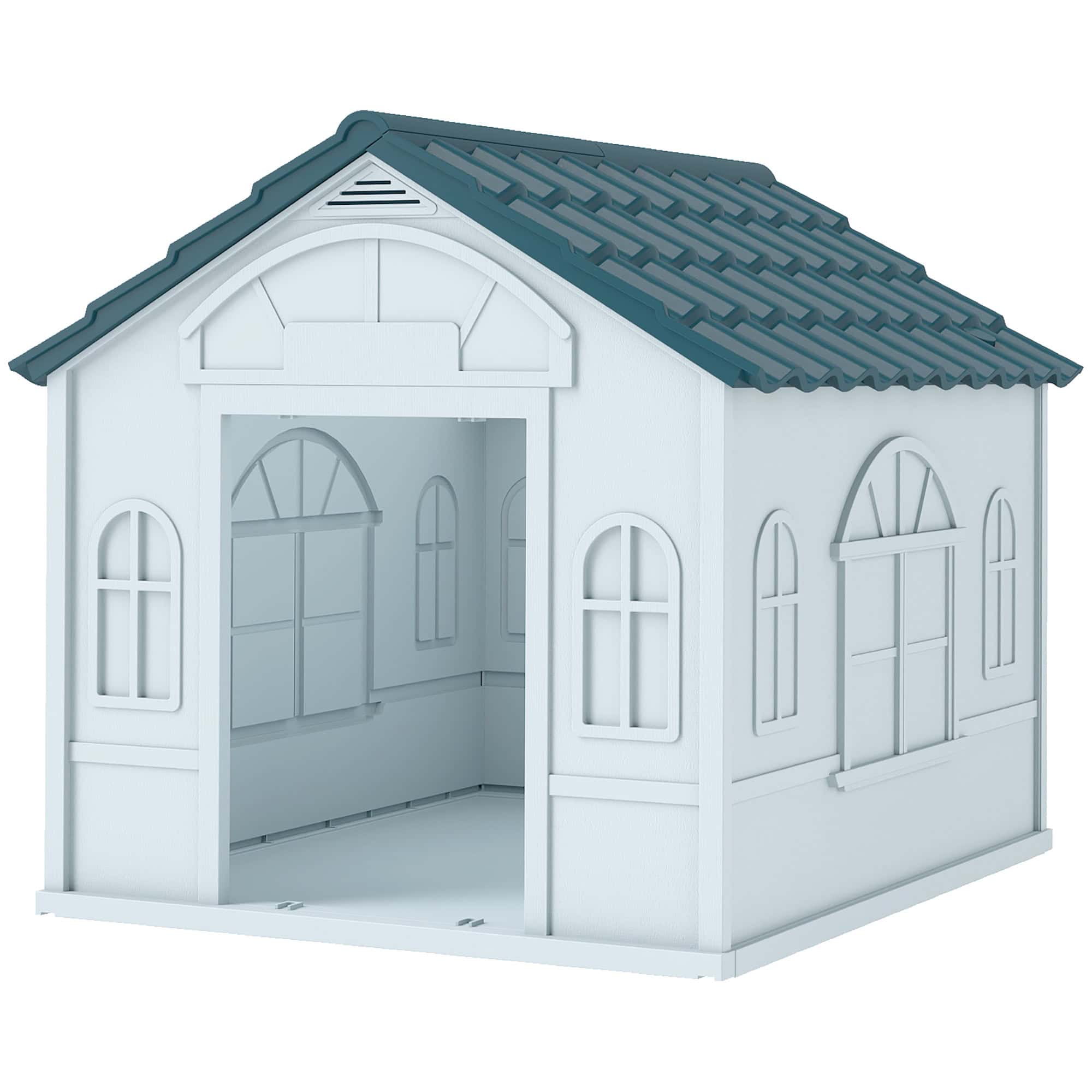 26" Plastic Dog House Outdoor with Air Vents, for Small Medium Dogs, Blue