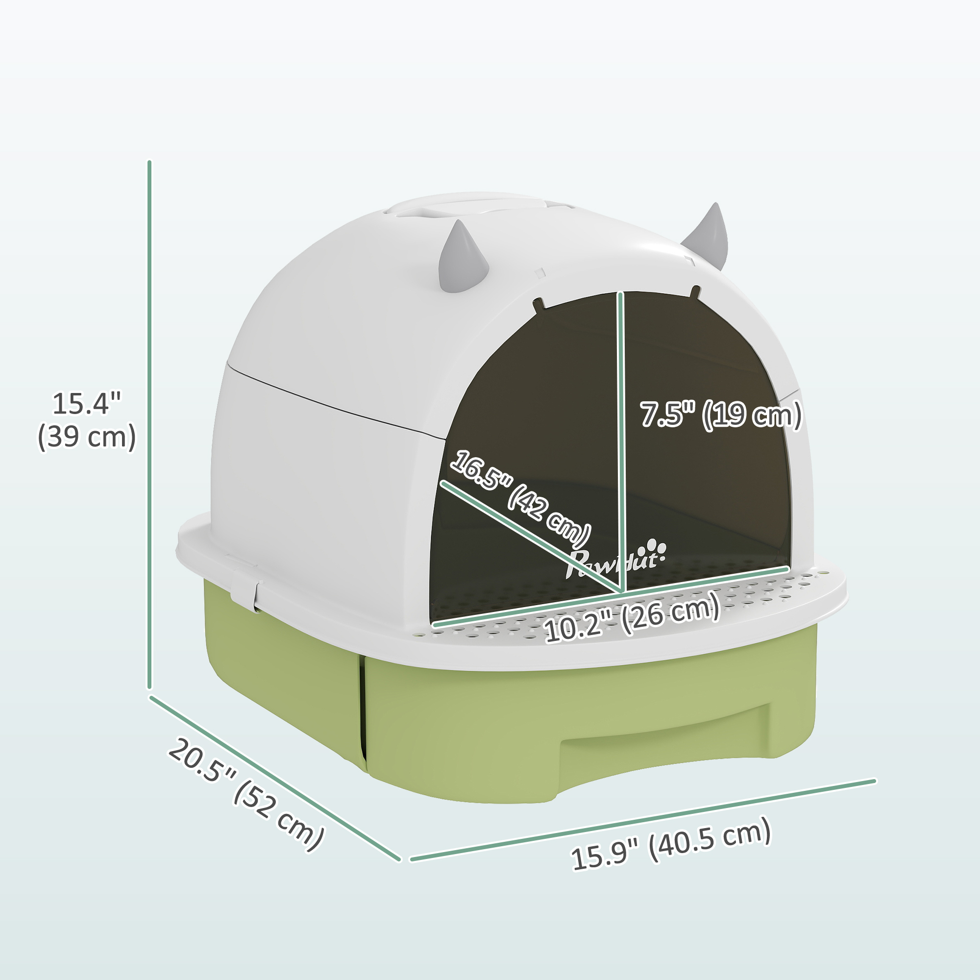Cat Litter Box with Lid, Front Door Flap, Scoop, Handle, Easy Clean, for Small and Medium Cats, Green