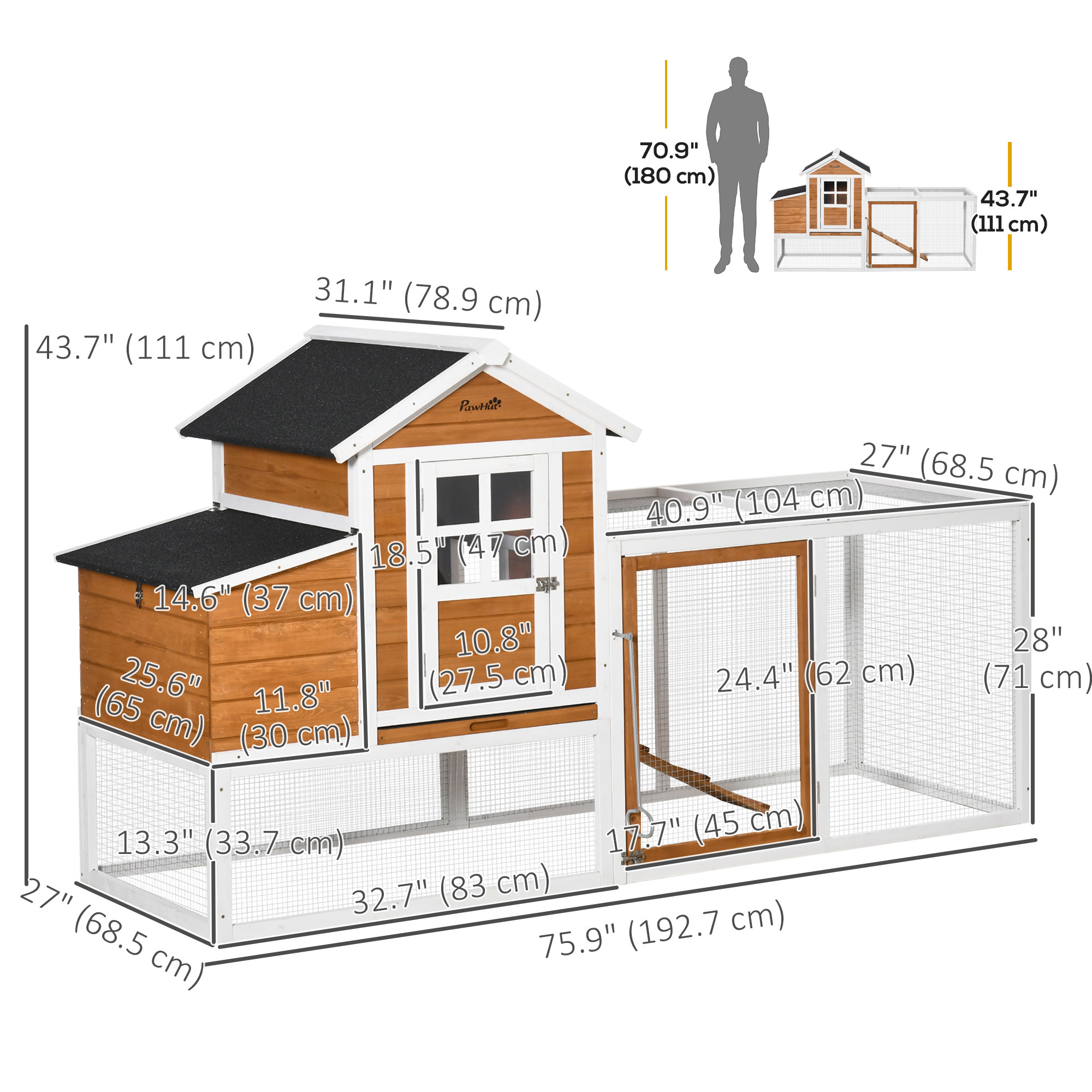 Chicken Run Waterproof Large Chicken Coop with Nesting Box for 2-4 Chickens, Orange and White