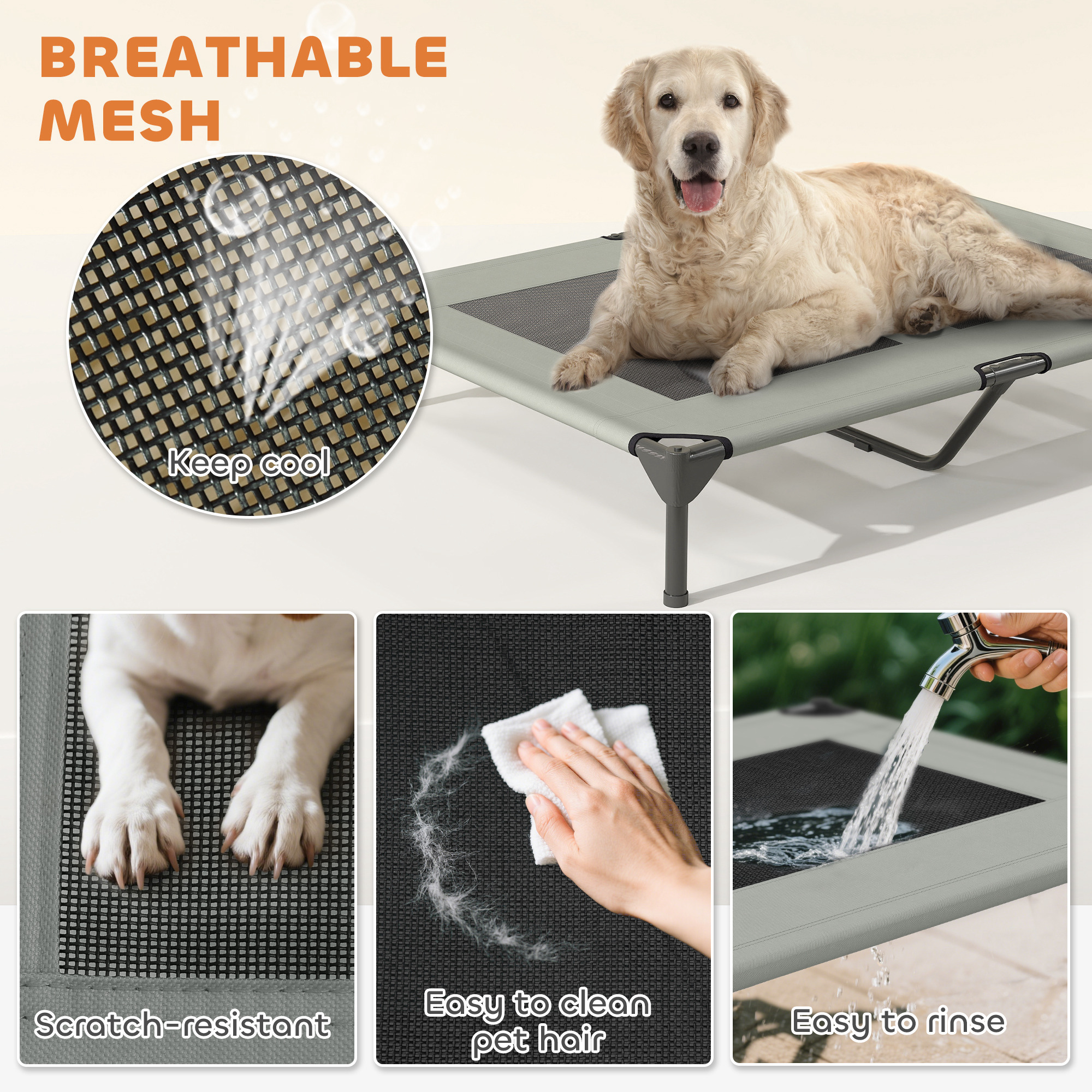 Elevated Dog Bed with Canopy Raised Dog Bed Washable Mesh Steel Frame 41.7" x 29.9" x 39" Light Grey