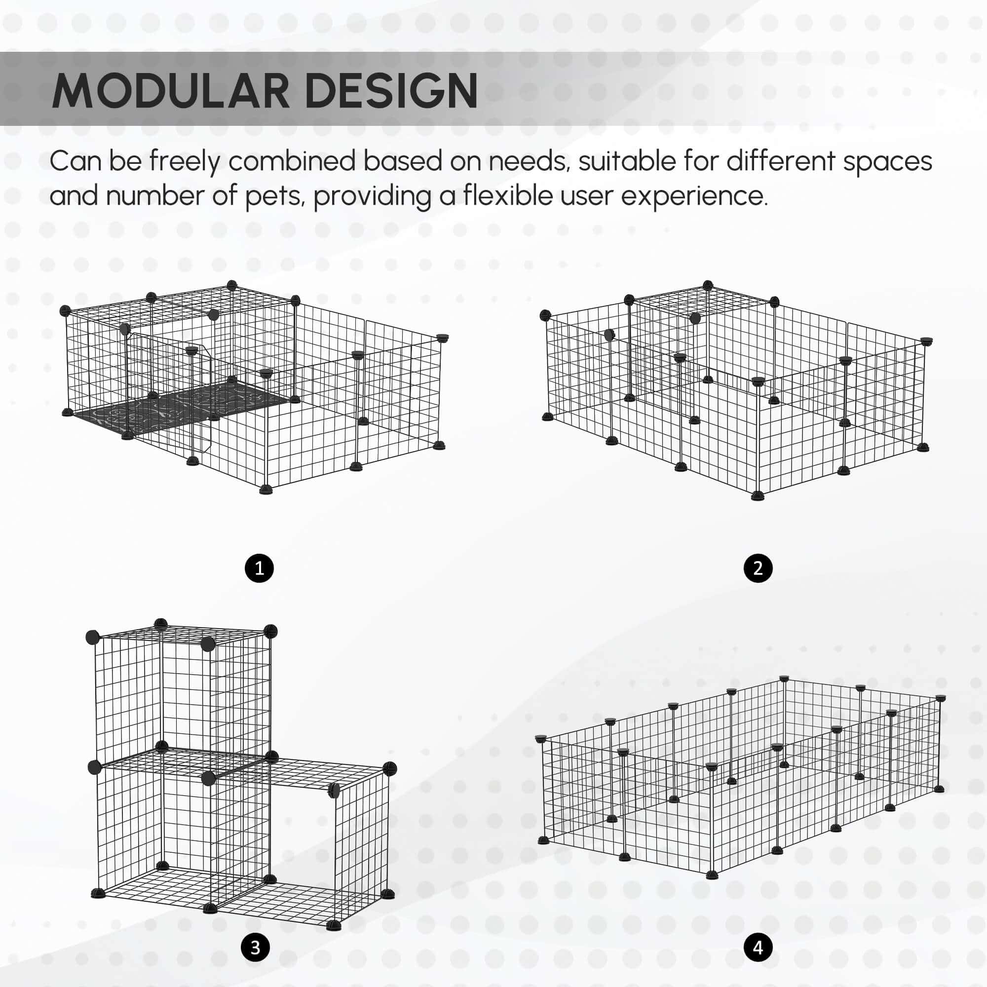 Small Animal Cage with 16 Panels, Portable Metal Wire Pet Fence with Door, Non-slip Feet for Bunny Guinea Pig