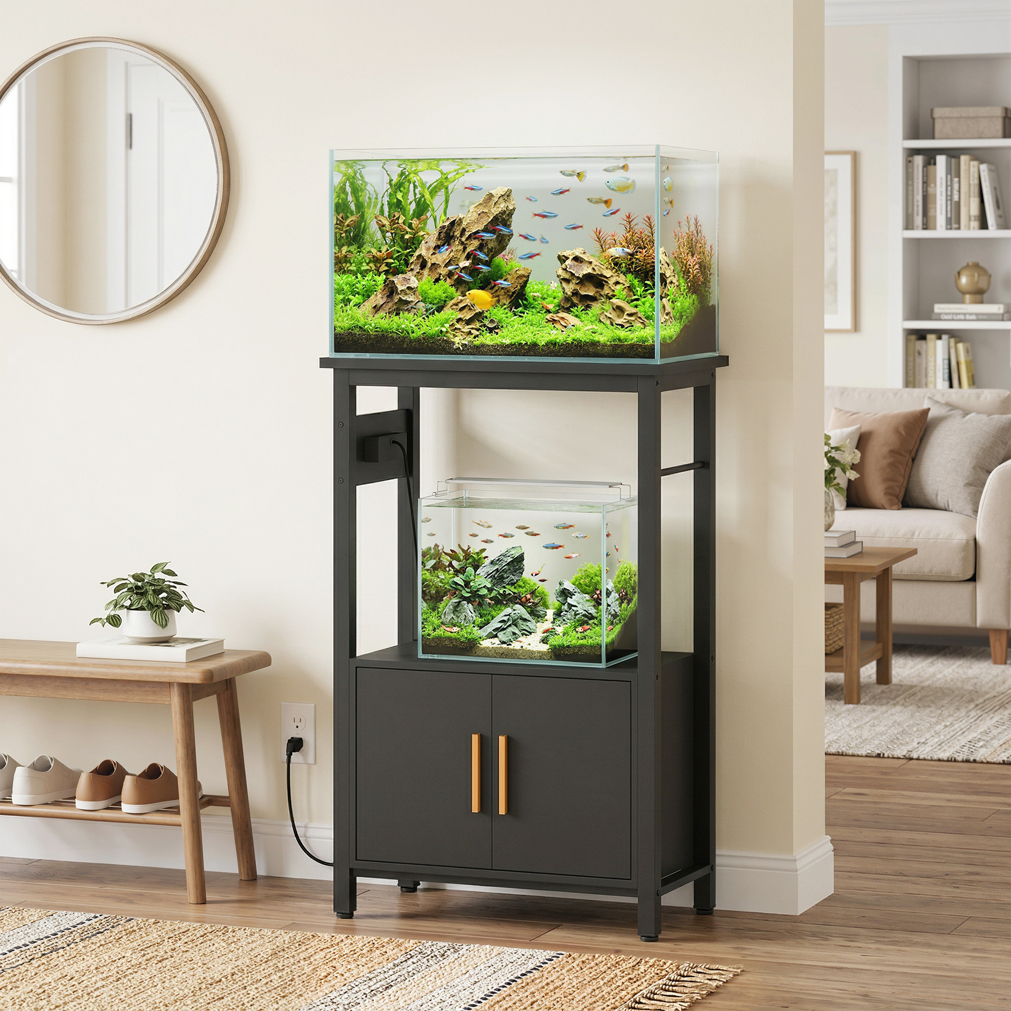 5-10 Gallon Fish Tank Stand Aquarium Stand with Power Outlets, Cabinet, Shelf, 550 lbs Capacity, 20.5" x 11" x 31.5"