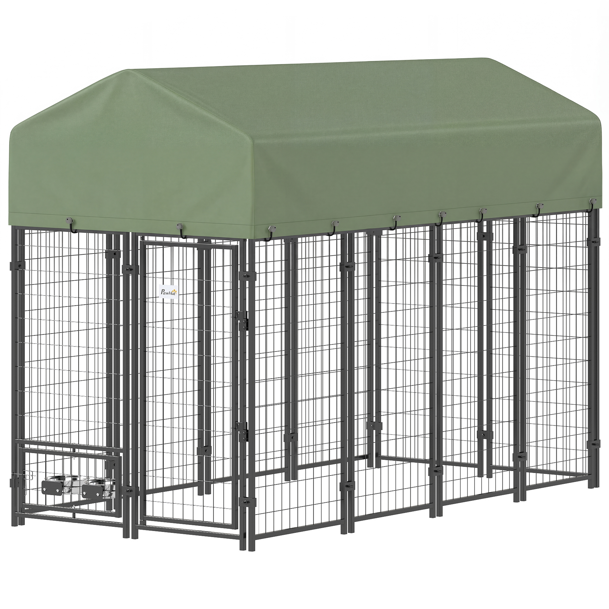 8' x 4' x 6' Outdoor Dog Kennel, Dog Kennel Outside Run with 360° Rotating Bowls, Waterproof & UV Resistant Cover Green