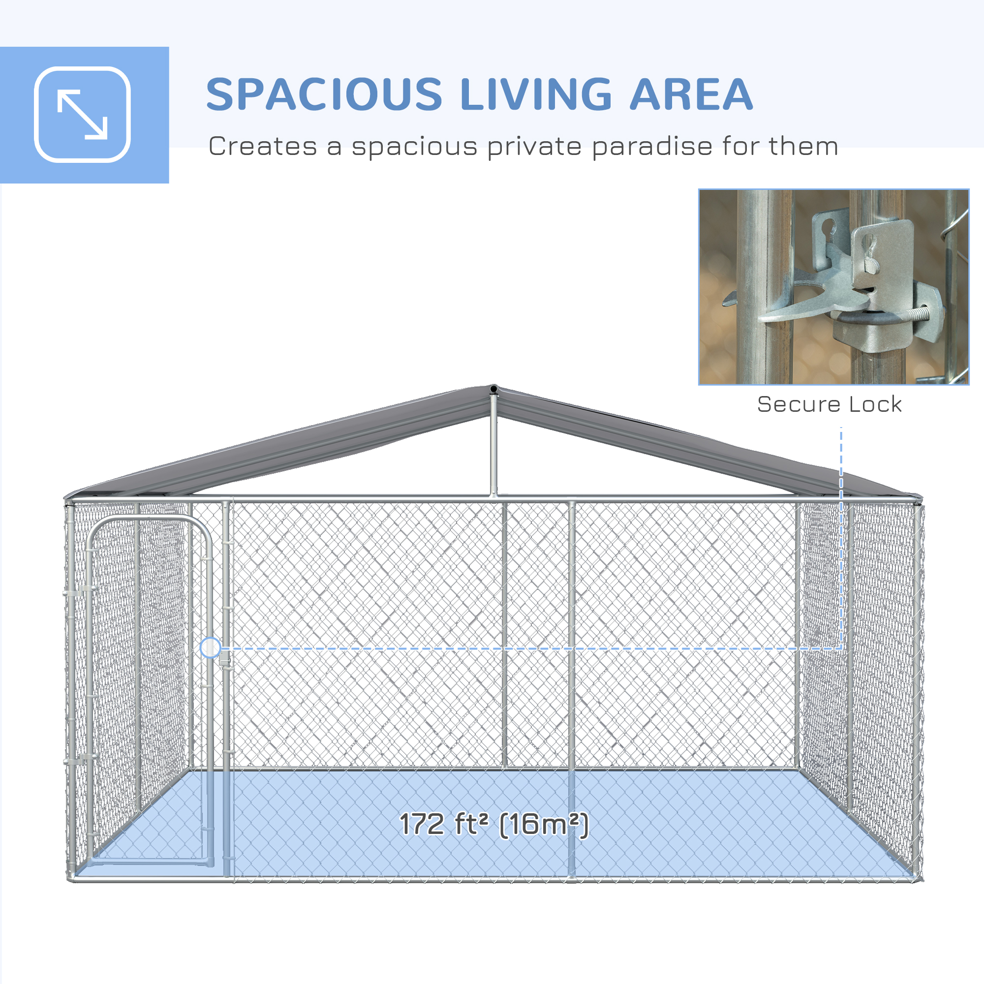 Dog Kennel Outdoor, Heavy Duty Playpen with Secure Lock, Cover, for Backyard & Patio, 13.1' x 13.1' x 7.5'