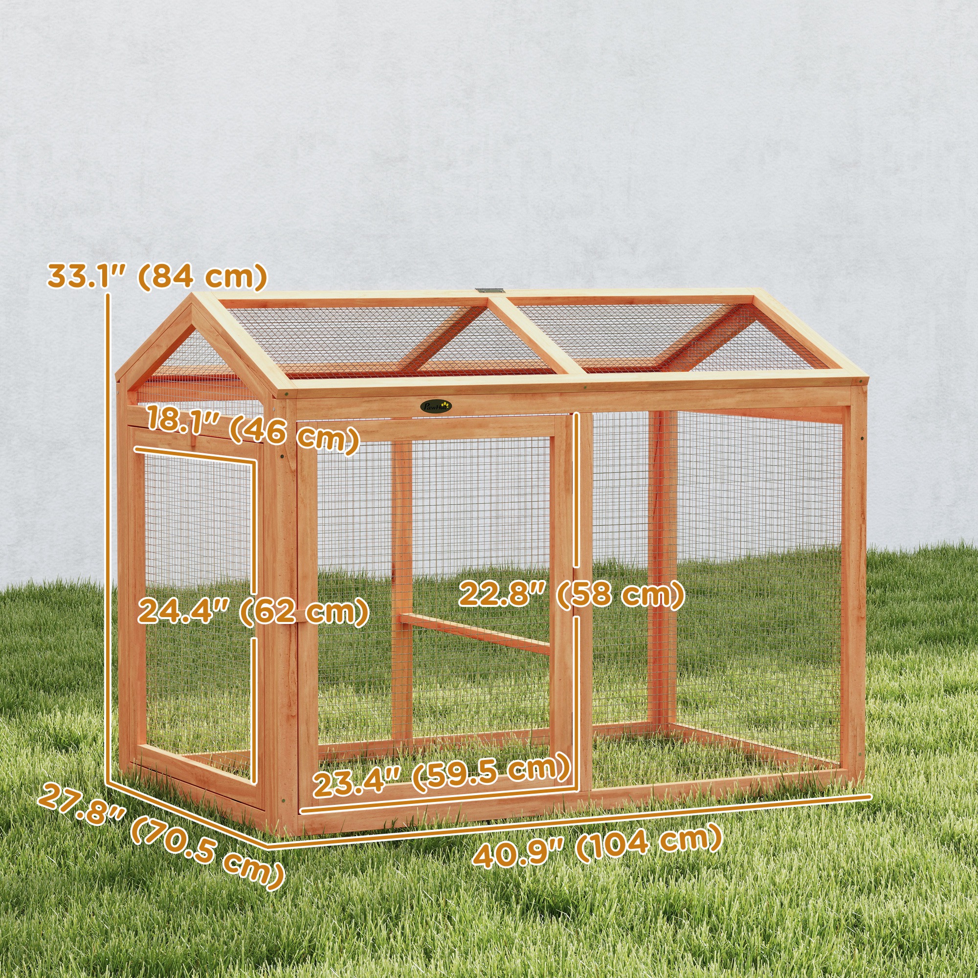 Wooden Chicken Run, Outdoor Chicken Coop with Perch and Dual Doors, Combinable Hen House Rabbit Hutch for Backyard