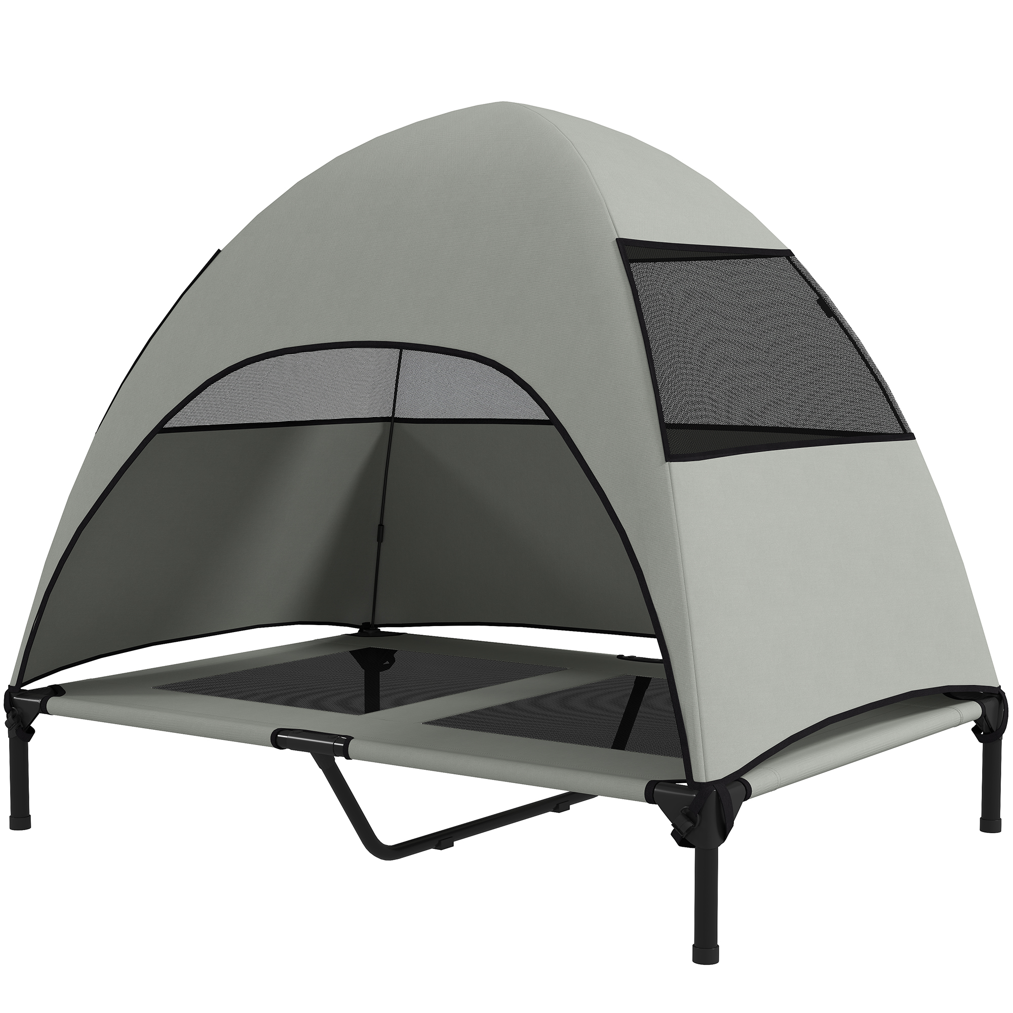 Elevated Dog Bed with Canopy Raised Dog Bed Washable Mesh Steel Frame 41.7" x 29.9" x 39" Light Grey