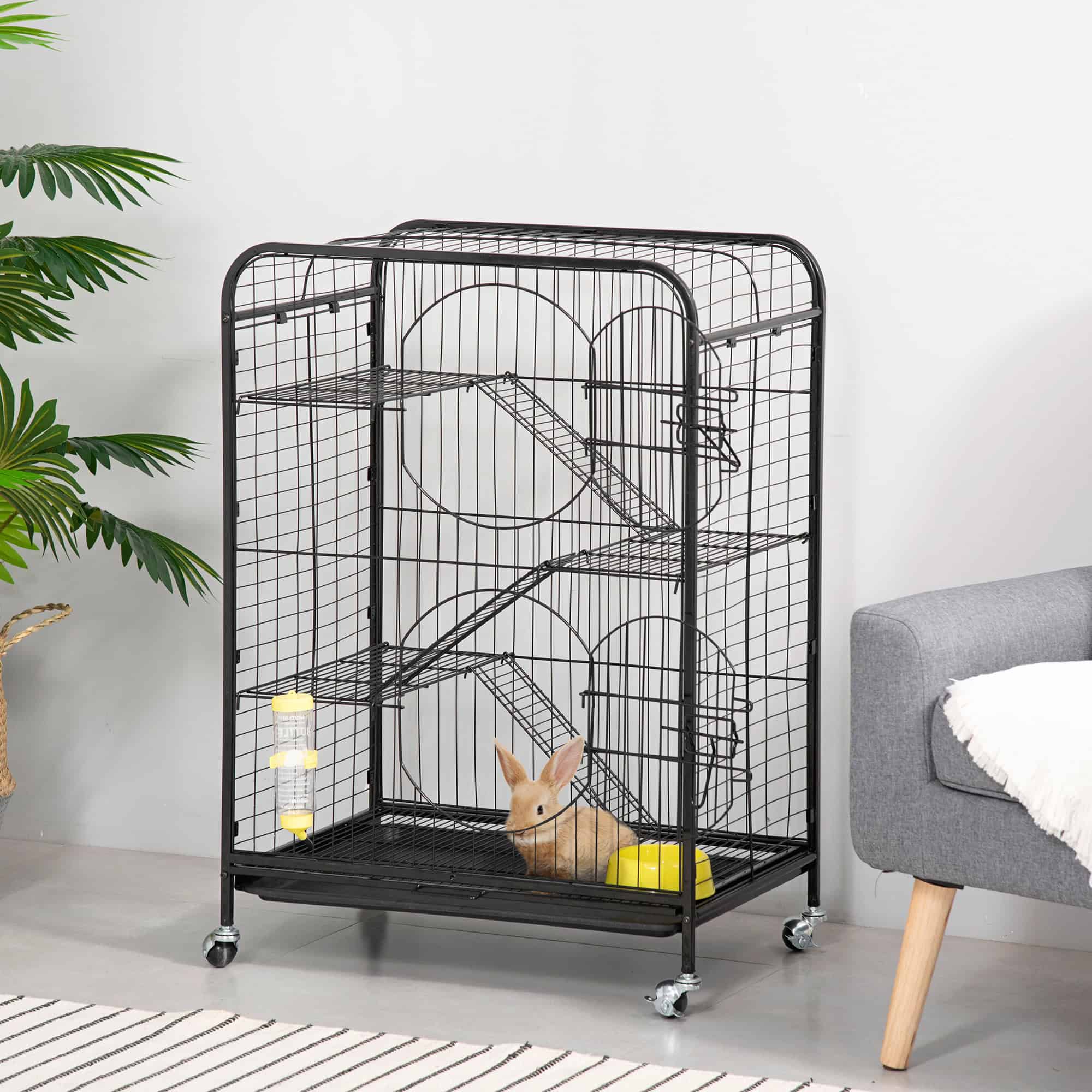 Rolling Small Animal Cage 36.6" Pet Rabbit Ferret Playpen, Animal Supply Kit Metal Black for Bunny, Pet Mink, Chinchilla - Image 8