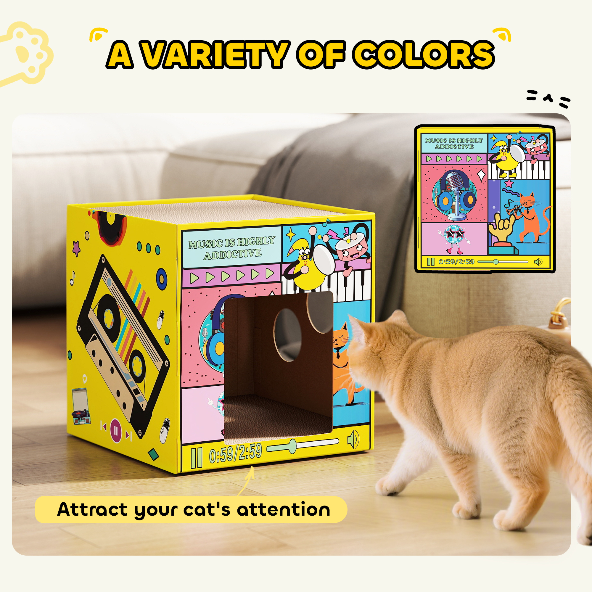2 in 1 Cardboard Cat House, Cat Scratcher for Indoor Cats with Scratching Board & Catnip