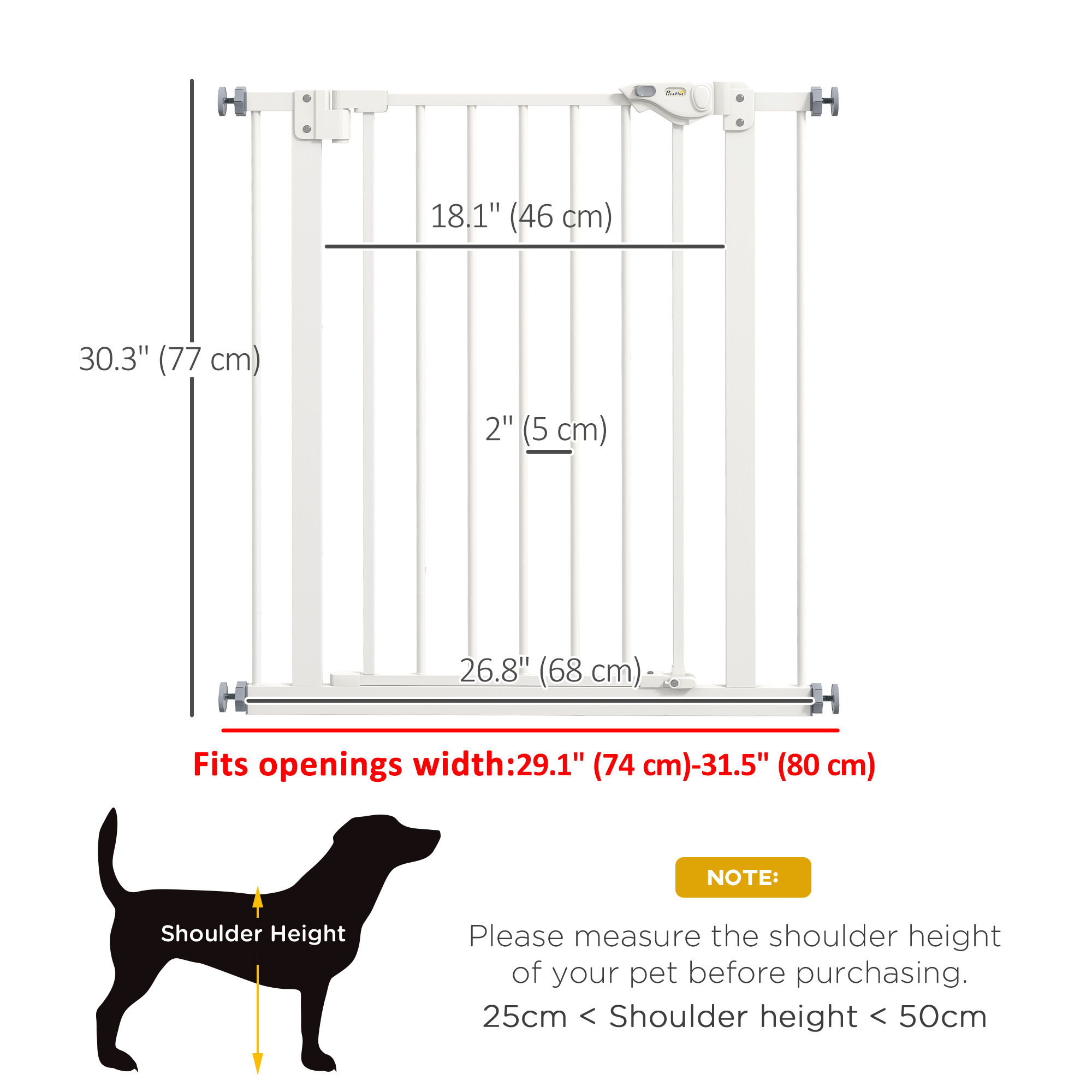 30 Inch Tall Pet Gate with Door Dog Gate and Barrier Indoor for Stairs, Pressure-Mounted Safety Gate, White