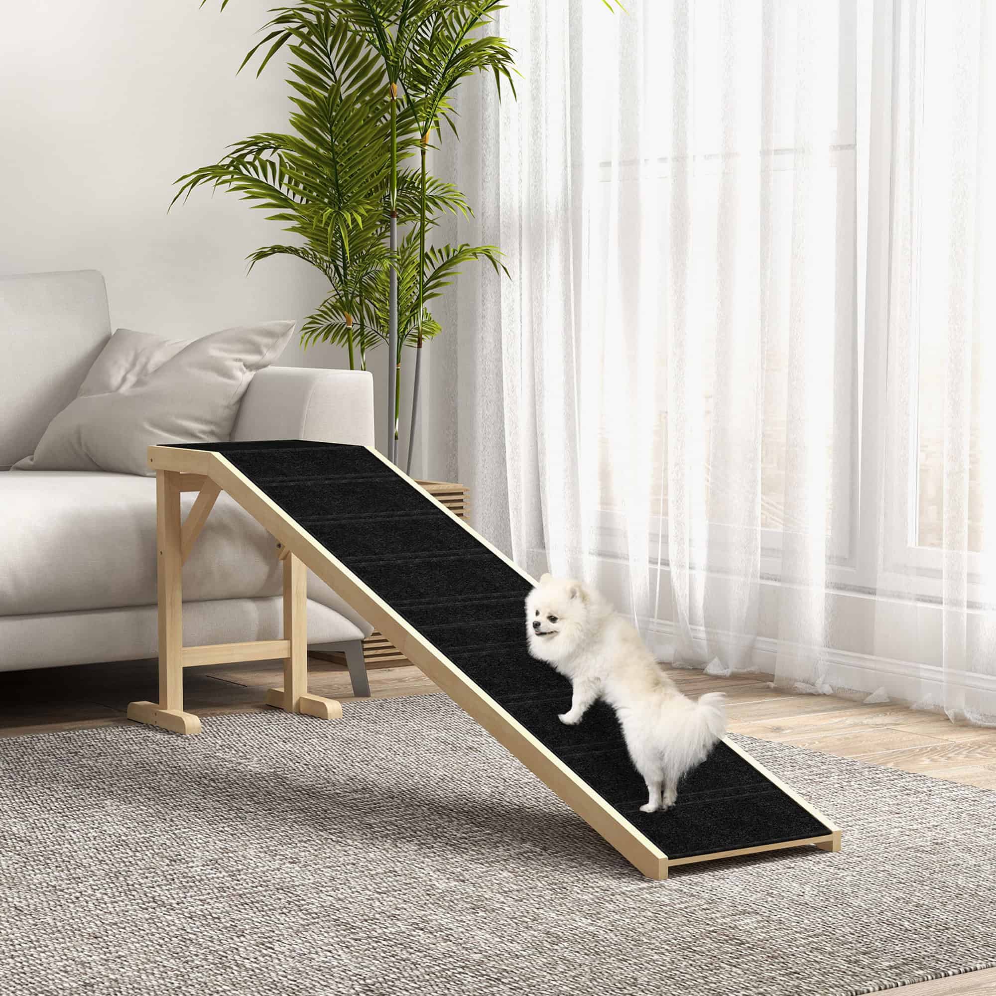 Pet Ramp Bed Steps for Dogs Cats Non-slip Carpet 74"L x 16"W x 25"H Natural