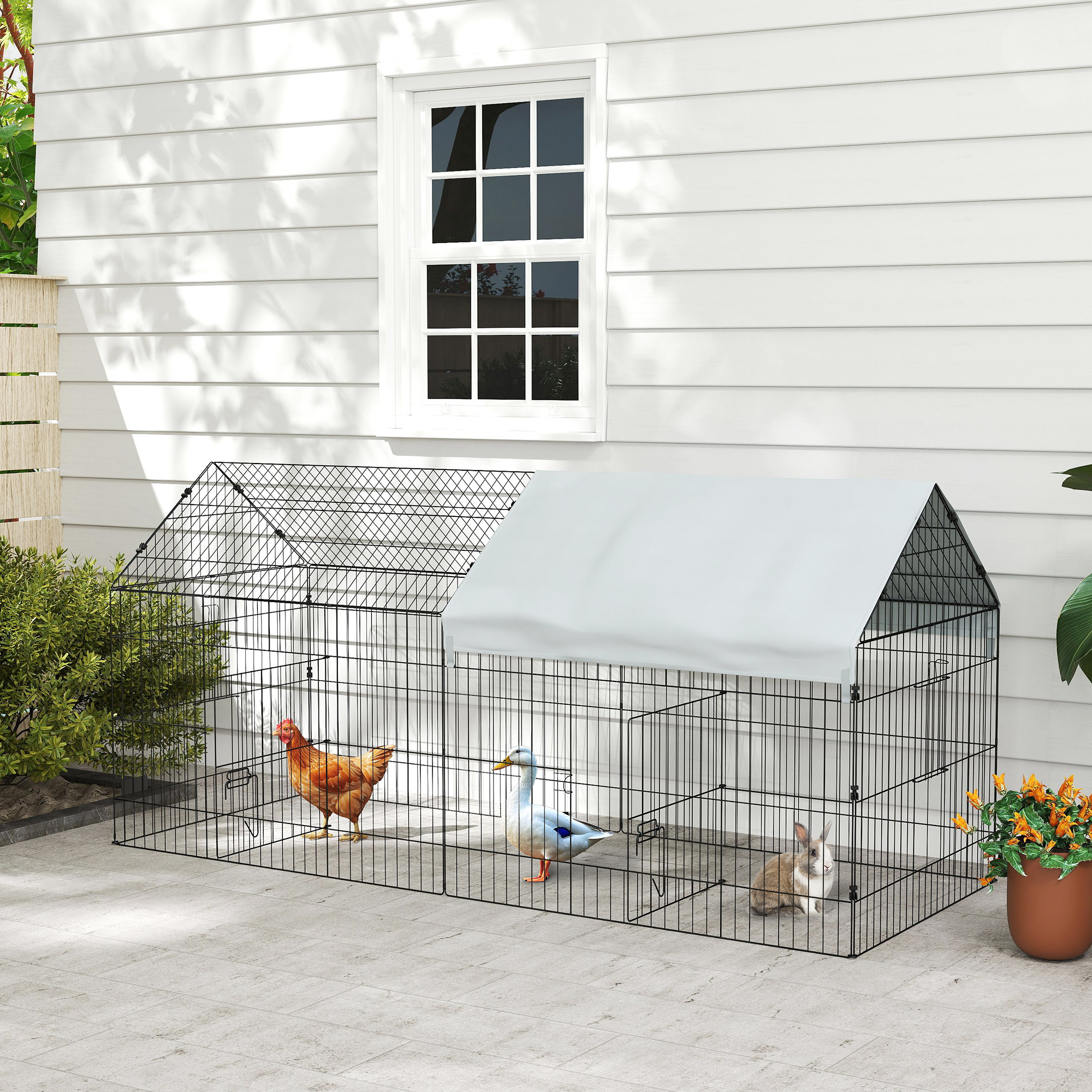 87" Small Animal Cage with Roof, Indoor/Outdoor Use, for Chicken, Rabbits, Chinchillas, Silver