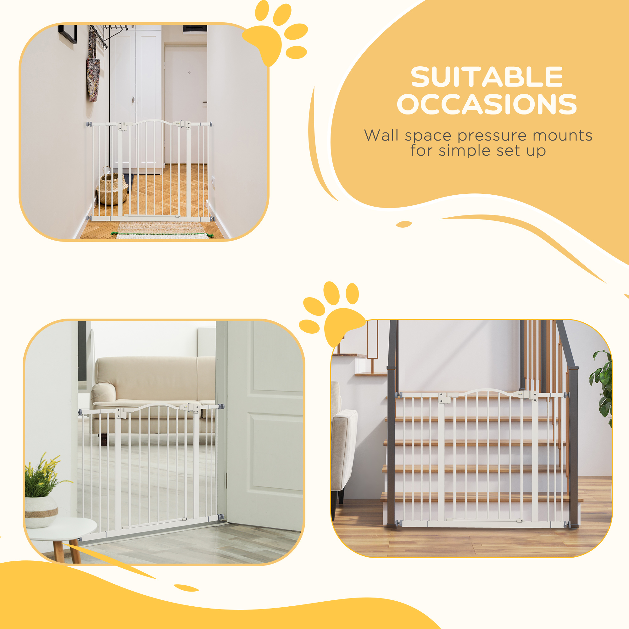 Extra Tall Dog Gate with Door, Pressure Fit, Auto Close, Double Locking for Doorways Hallways Stairs, 29"-39", White - Image 6