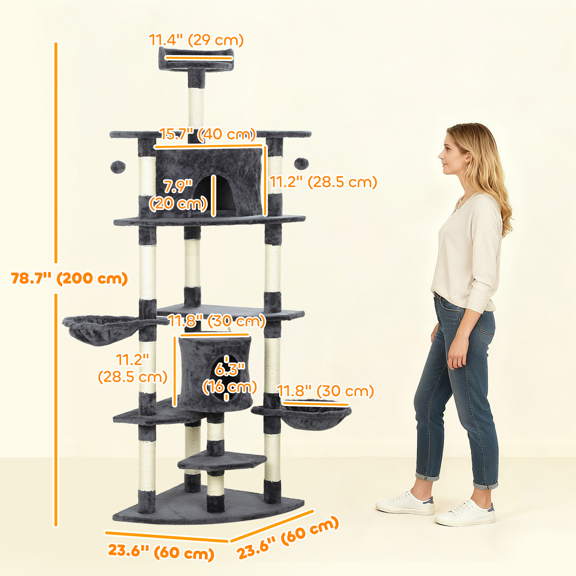 79" Scratching Kitten Tree Condo Kitten Scratch Activity Center Toys Dark Grey