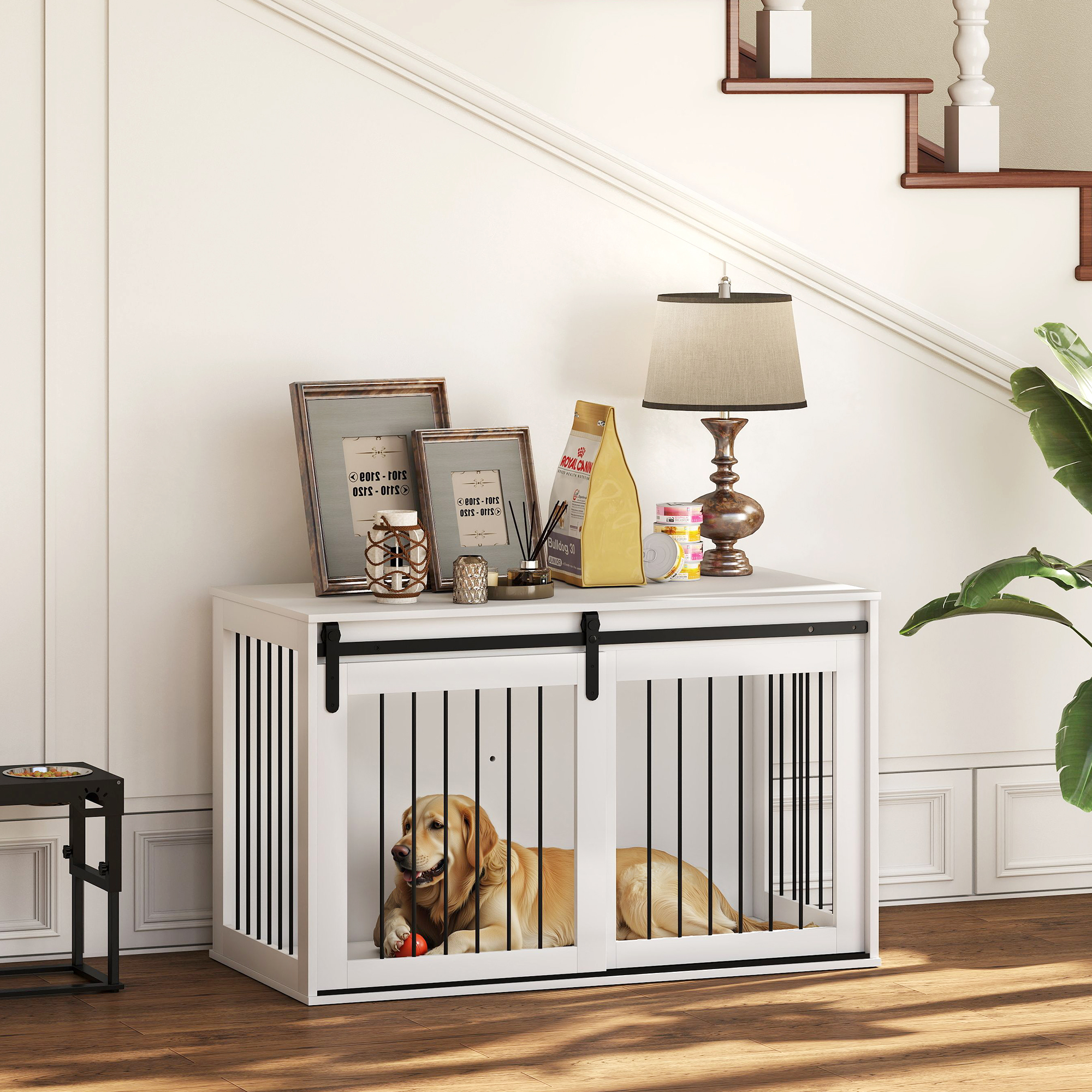 46.5" Dog Crate Furniture, Dog Crate End Side Table for Extra Large Dogs, White