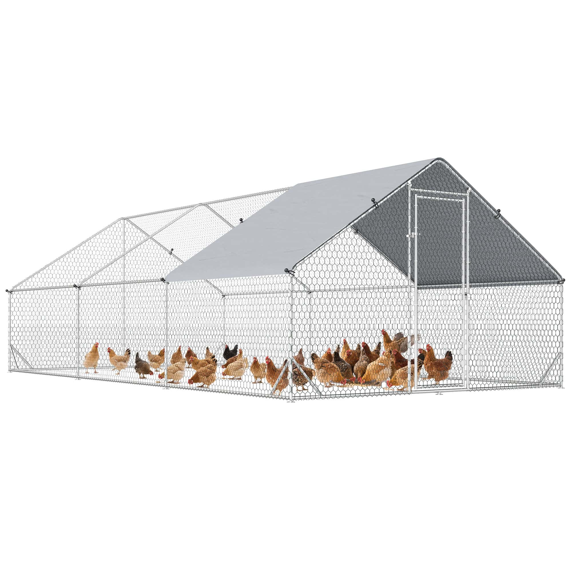 9.8' x 19.7' x 6.6' Chicken Coop Cage, Outdoor Hen House w/Cover & Lockable Door