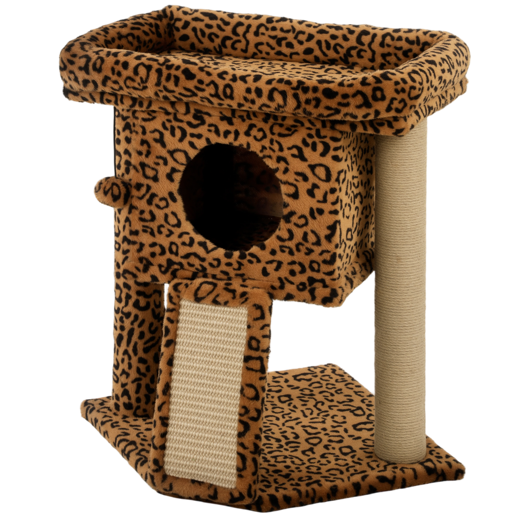 Cat Tree, Small Cat Tower with Perch, Scratching Post, Cat Condo, Toy Ball for Kitty, Leopard Print