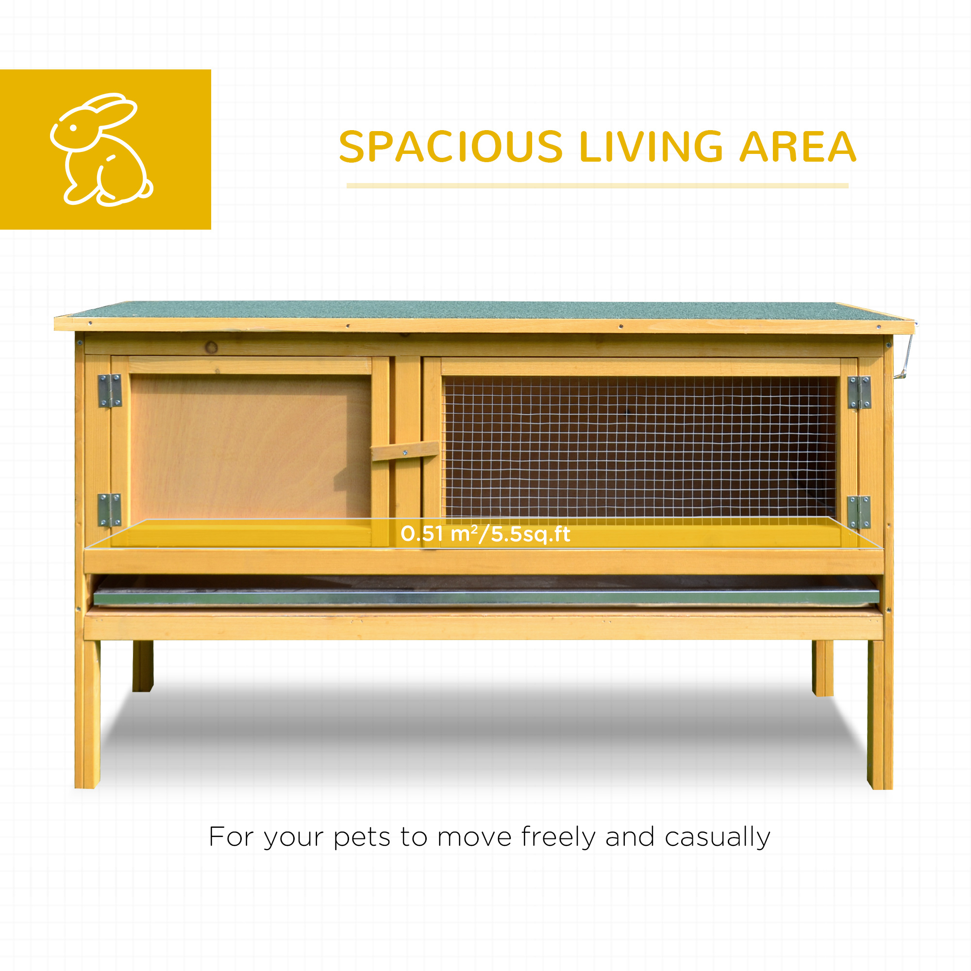 Wooden Rabbit Hutch, Indoor Outdoor Bunny Cage with Slide-Out Tray and Openable Roof, Small Animal Cage