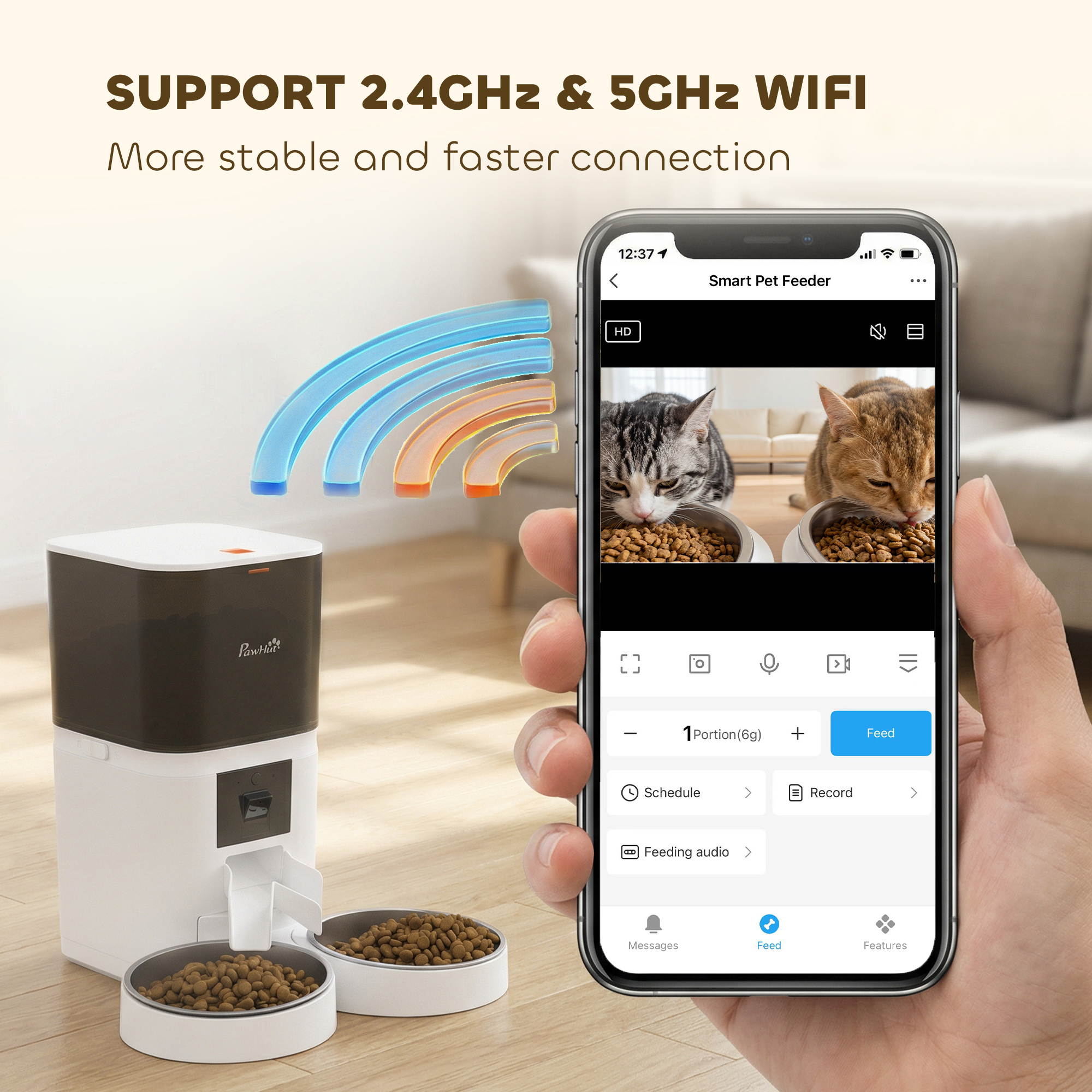 Automatic Cat Feeder for 2 Cats with HD Camera,2.4G & 5G WiFi Pet Food Dispenser 6L APP Control - Image 7