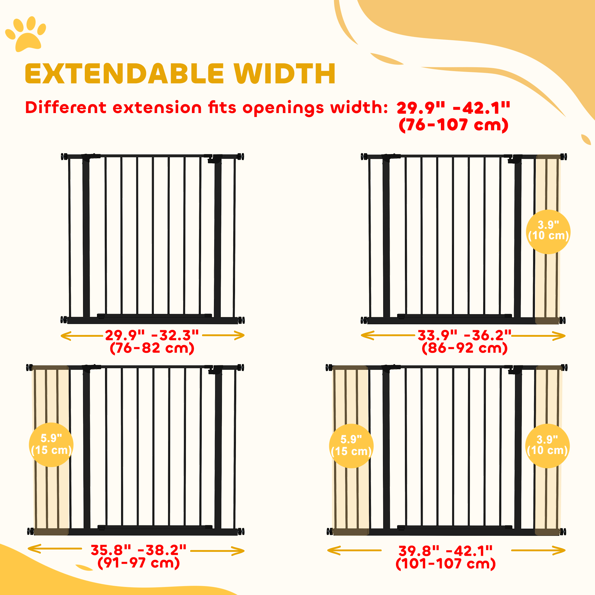 Pressure Fit Dog Gate Pet Barrier for stairs doorway, 29.9''- 42.1'' Width Black
