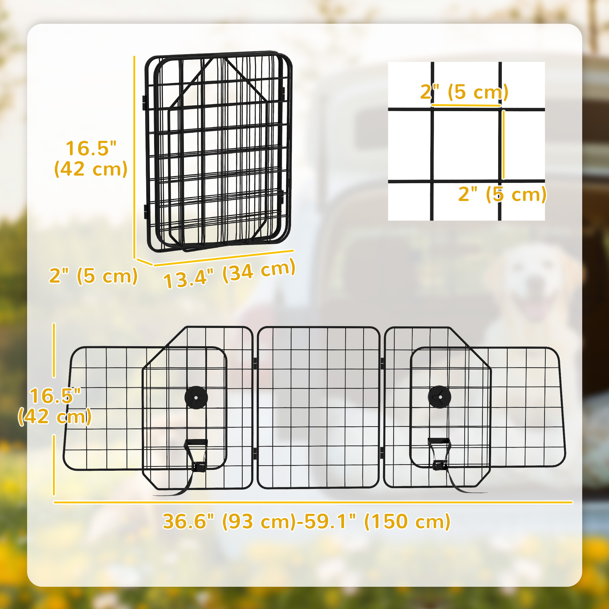 Dog Car Barrier for SUV, Adjustable Car Divider for Trunk Cargo Area, Heavy-Duty Steel Wire Mesh Barrier, Black