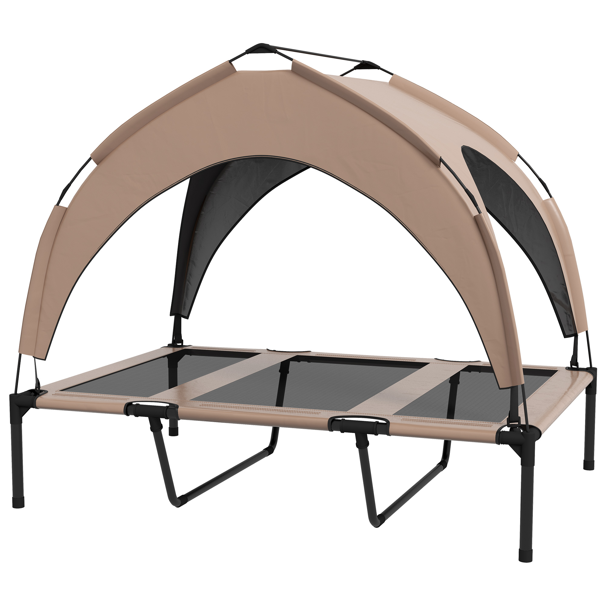 Raised Dog Bed Cooling Dog Cot w/ Canopy Washable Breathable Mesh, for Large Dogs, Coffee