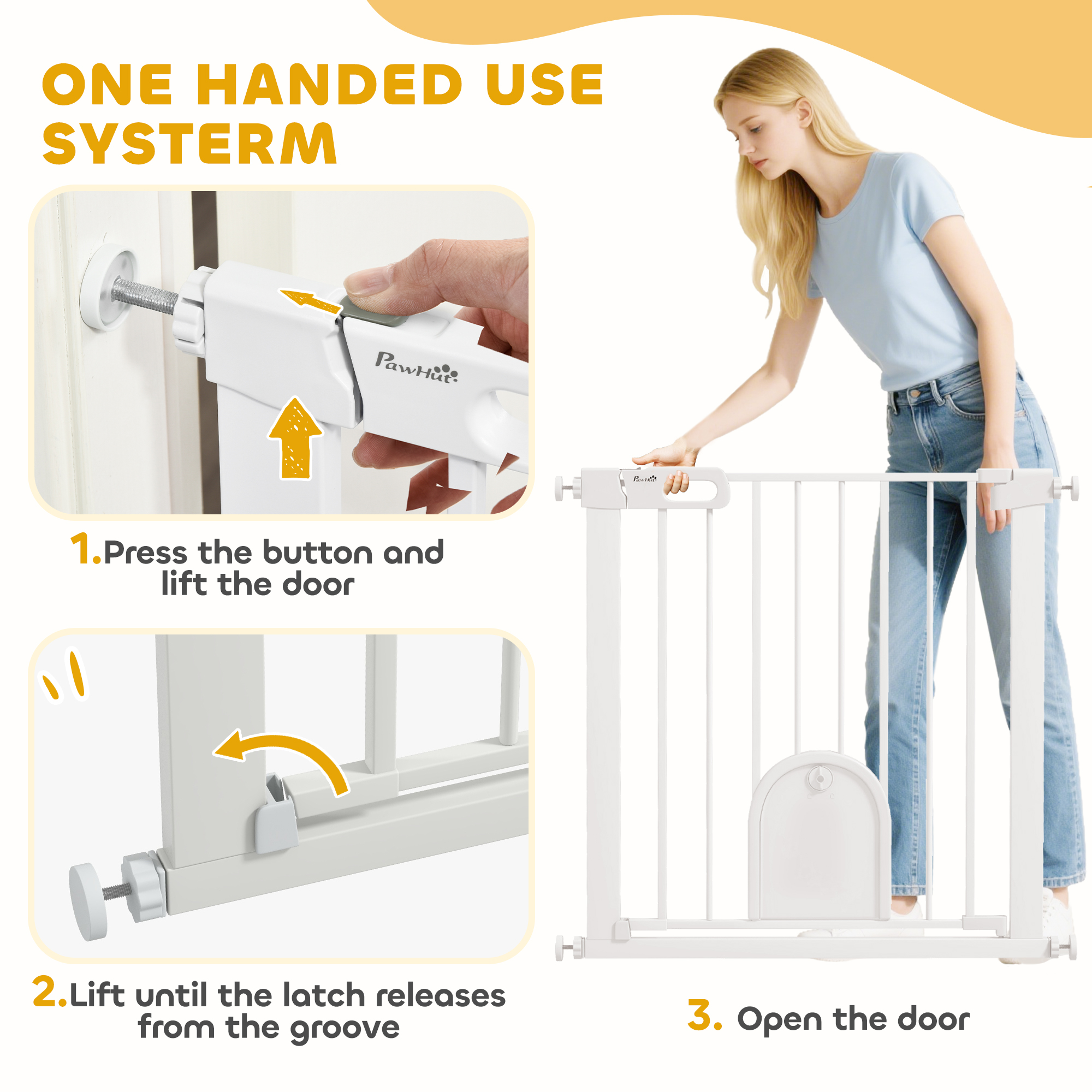 30"-32" Extra Wide Pet Gate Barrier with Small Door, 30"H Dog Gate with Safety Gate Barrier, Stair Pressure Fit, White