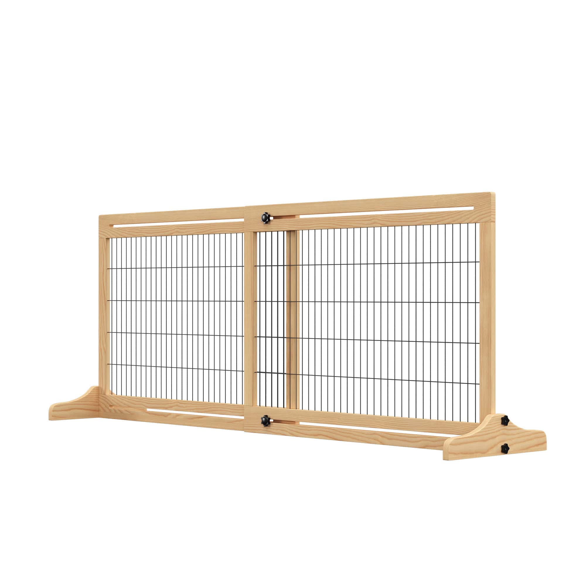 41"-71" Wooden Freestanding Pet Gate with Support Feet, for Small Medium Dogs, Natural