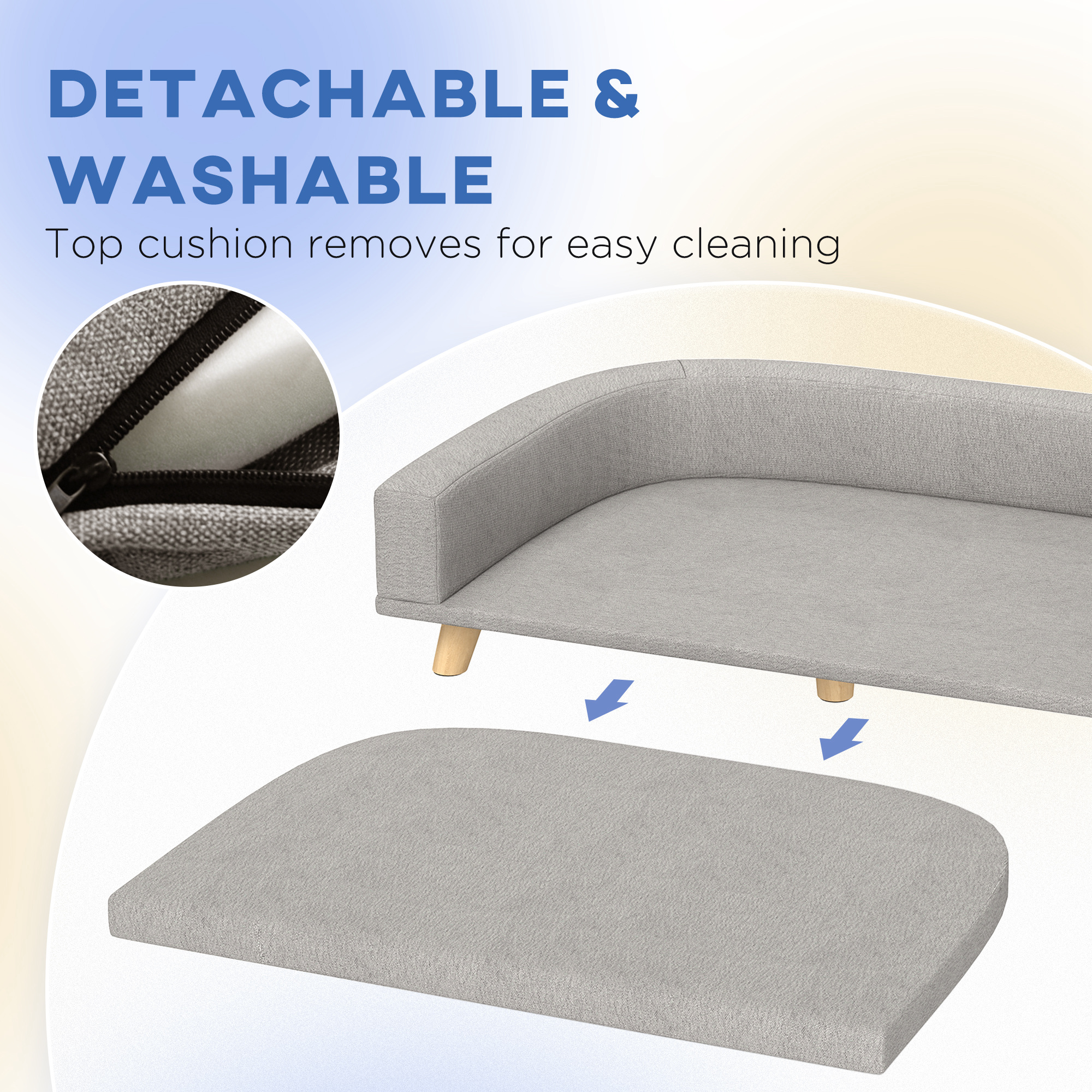 Dog Sofa for Large Dogs with Washable Cover, Anti-slip Foot Pads, Grey - Image 5