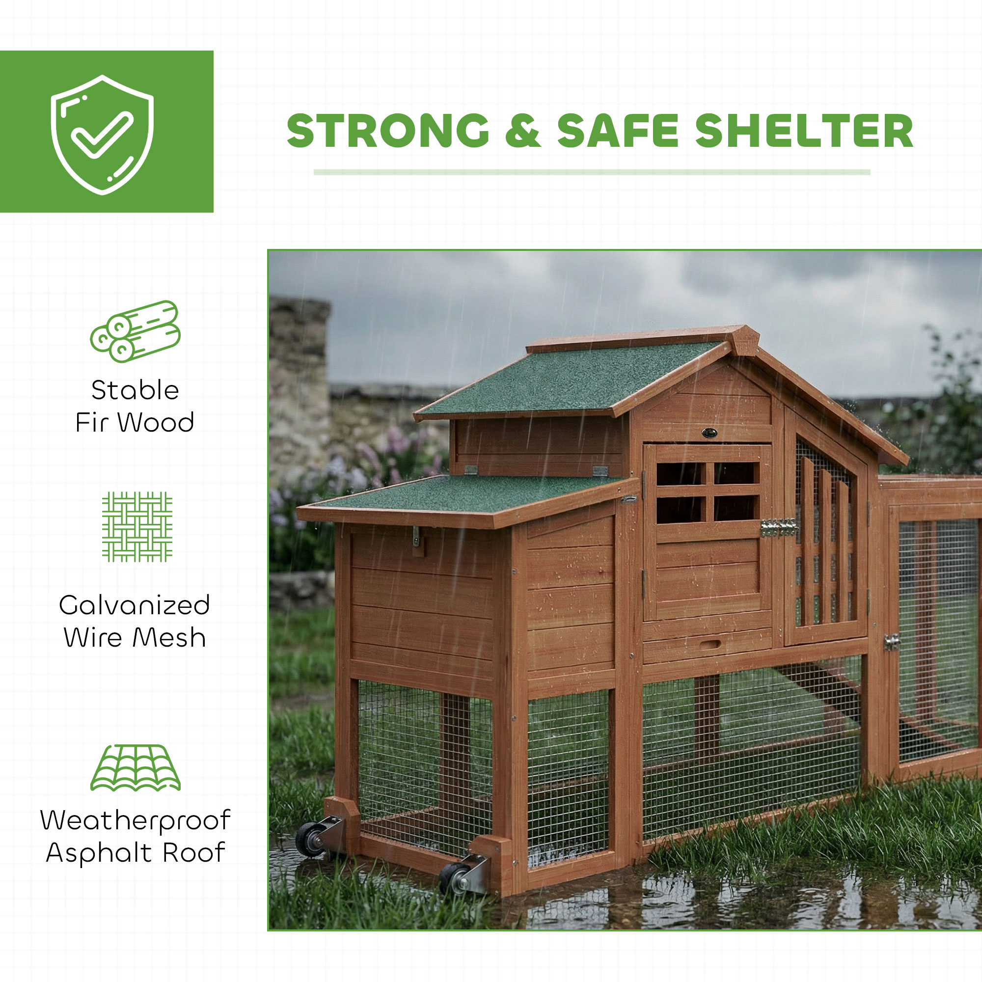 Chicken Coop with Run Mobile Wooden Hen House with Nesting Box Pull-out Tray for 1-2 Chickens Orange
