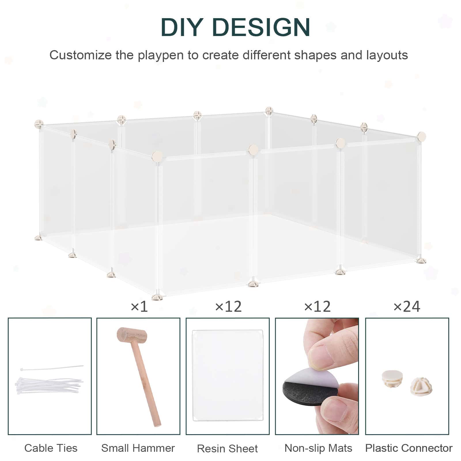 Small Animal Cage Plastic Chinchilla Cage 12 Panels for Guinea Pig, 18" x 14", White