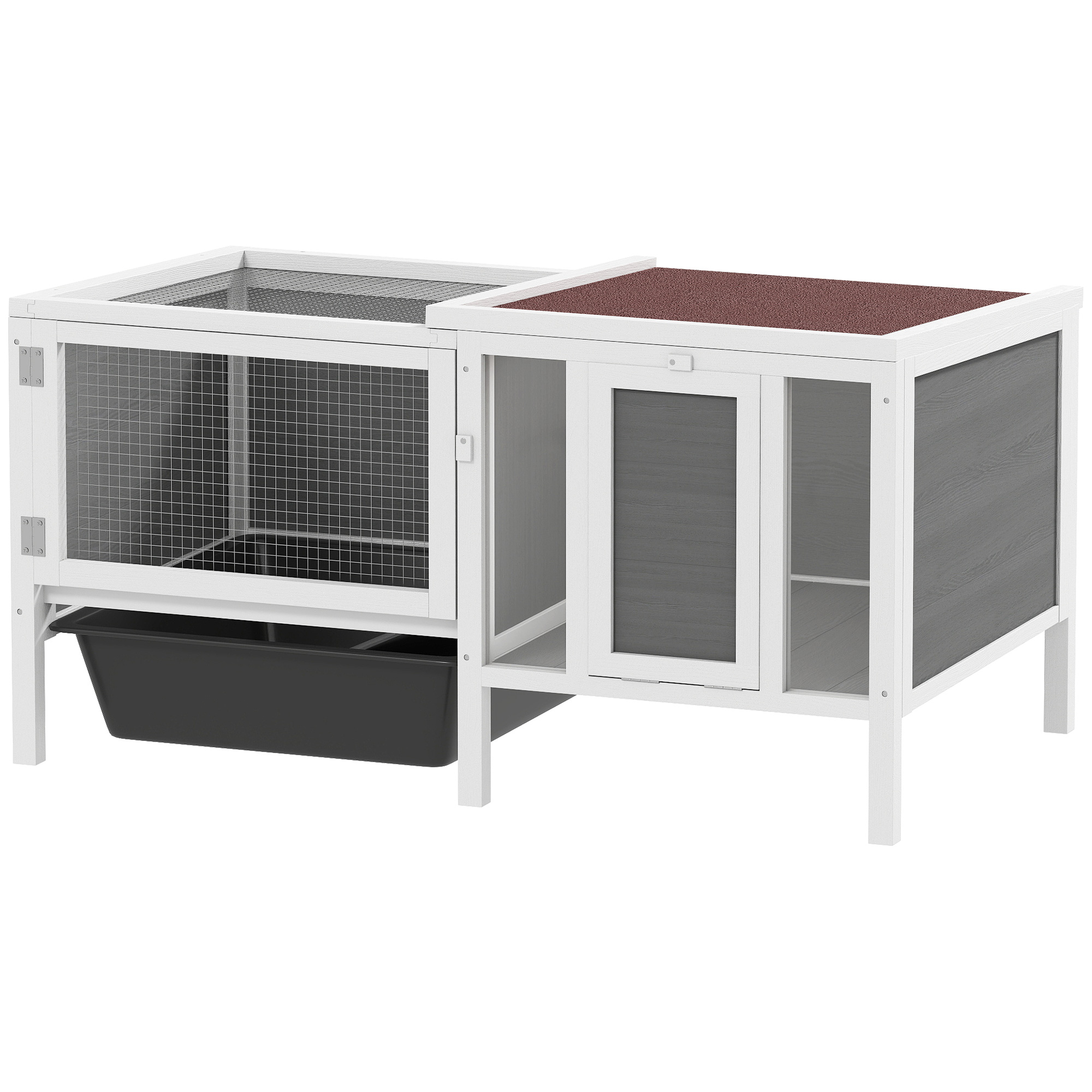 Rabbit Hutch, Wooden Guinea Pig Cage with Run, Openable Top, Pull Out Tray and Ramp, Water-Resistant Roof, Grey
