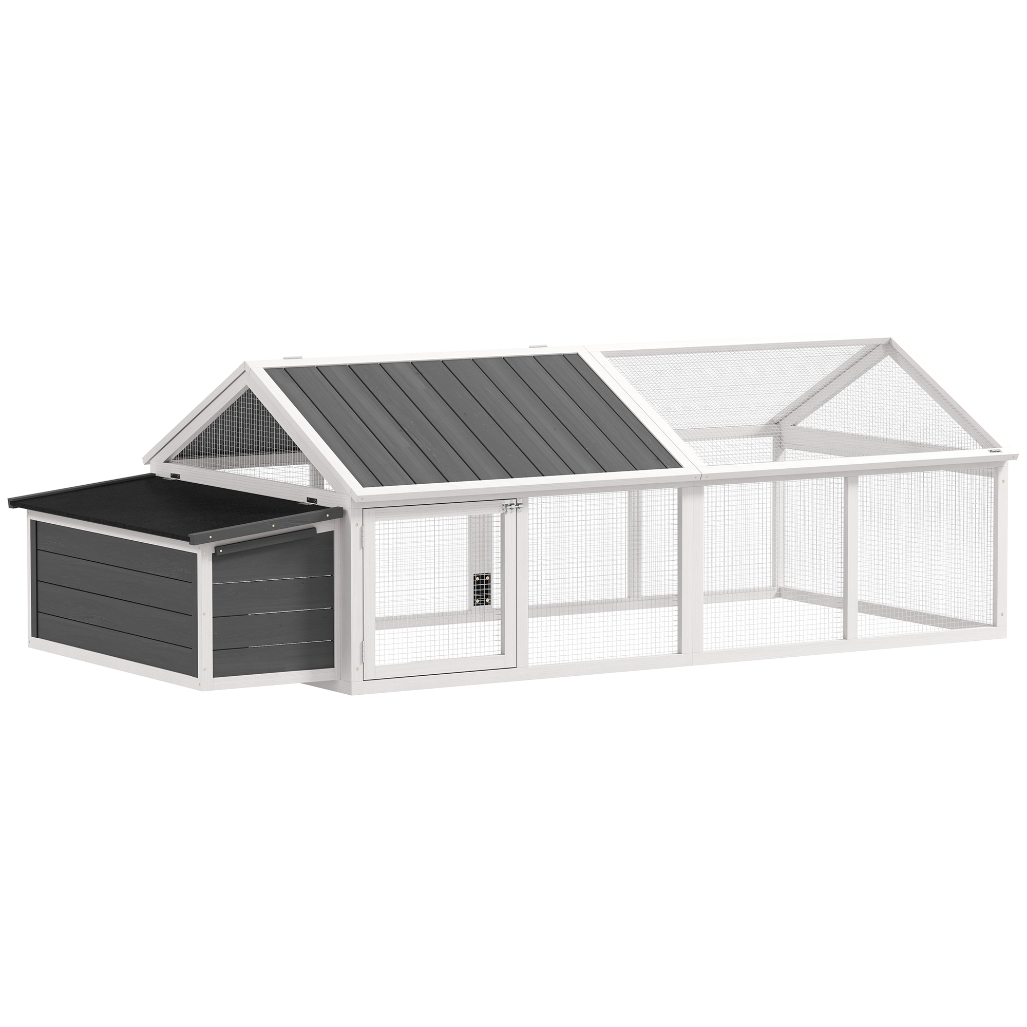 95"L Chicken Run Large Chicken Coop with Nesting Box Wooden Roof Side Door for Outdoor 4–8 Chickens