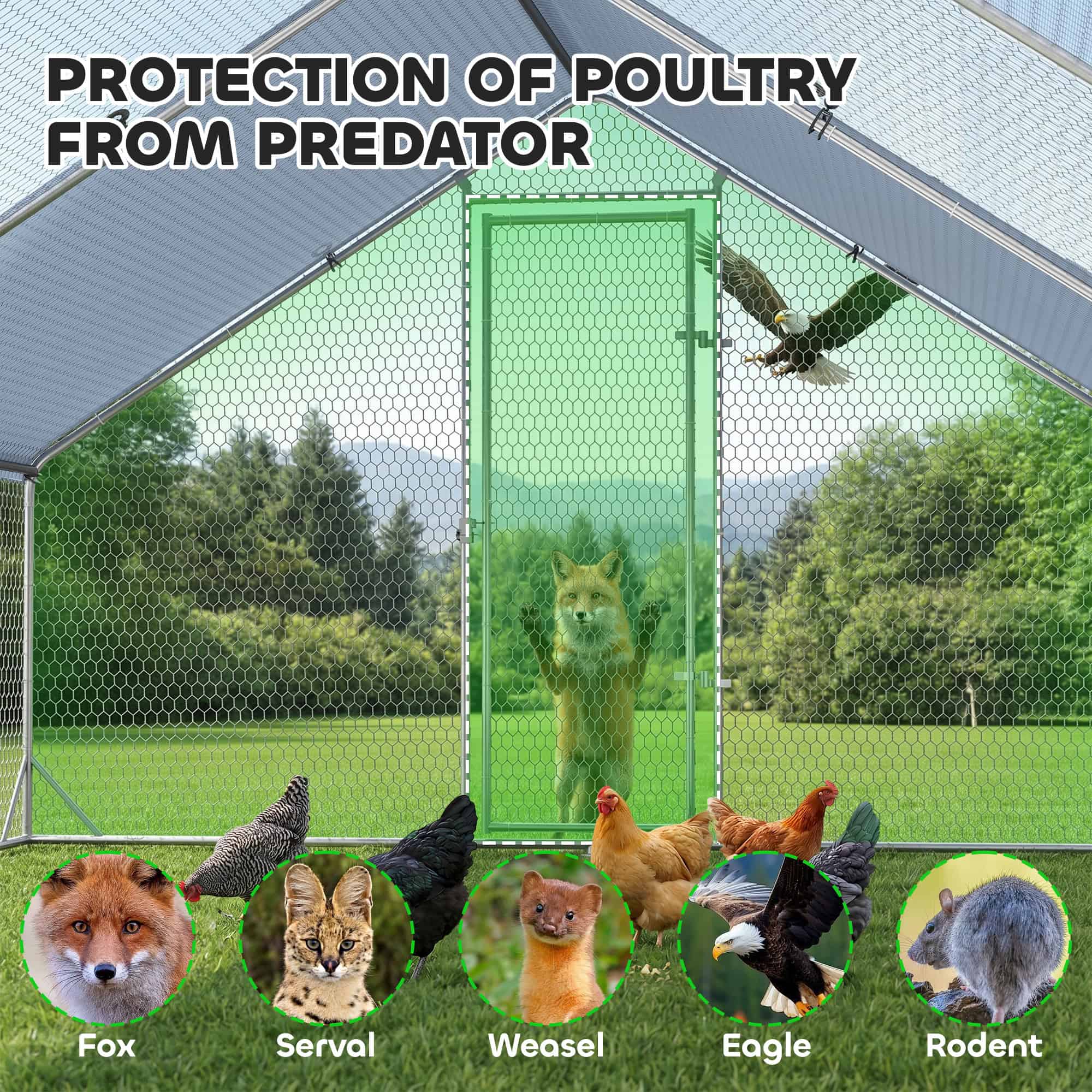 9.8' x 26.2' x 6.6' Chicken Coop Cage, Outdoor Hen House w/Cover & Lockable Door