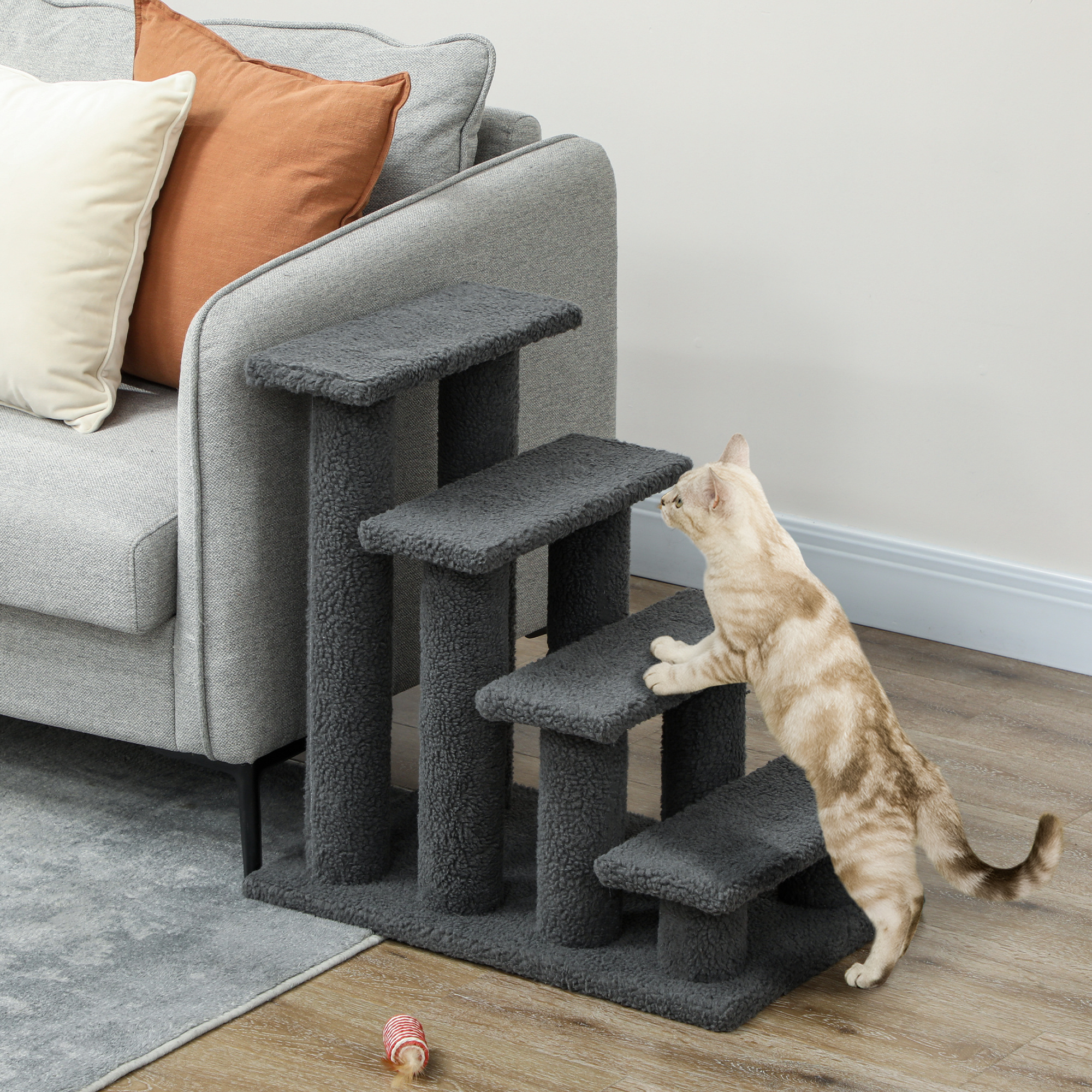 23.5" 4 Tier Pet Stairs Dog Cat Step Scratch Post Furniture, Dark Grey - Image 8