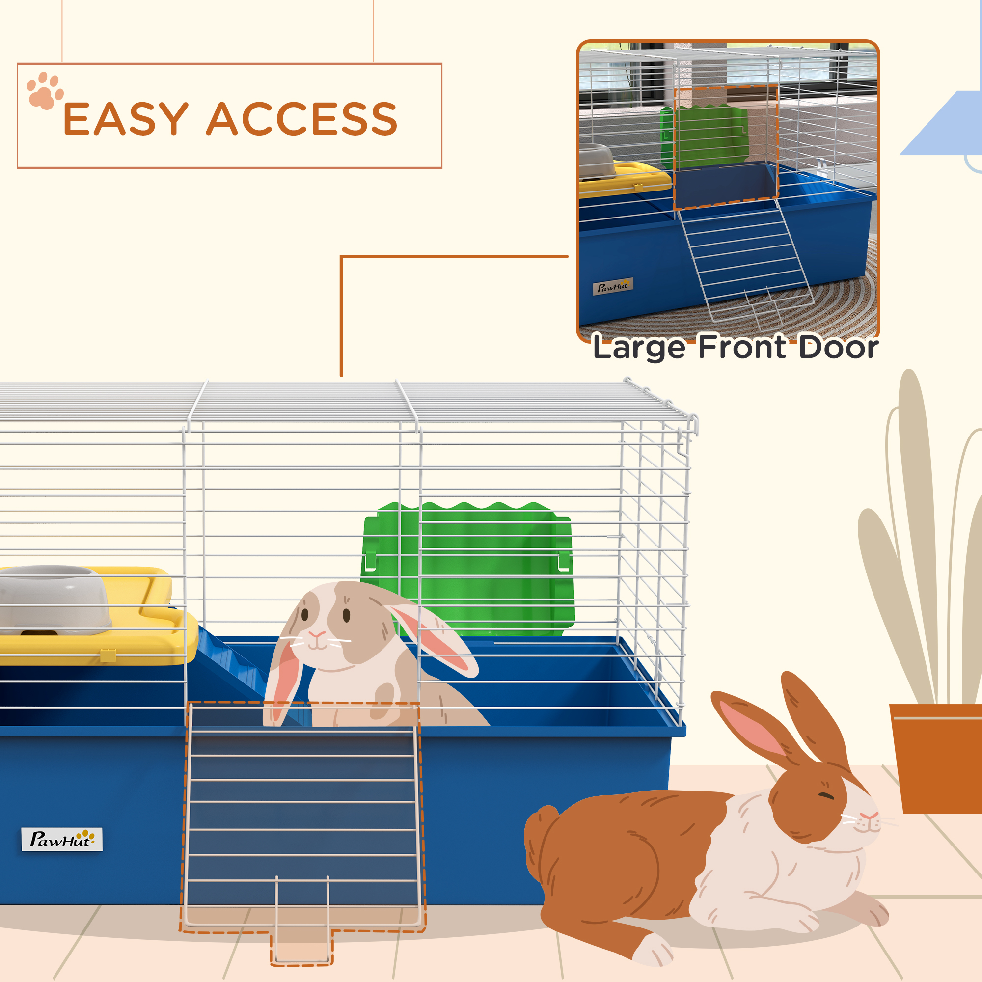18.5" Small Animal Cage with Water Bottle, Food Dish, Platform, Ramp, Blue - Image 7
