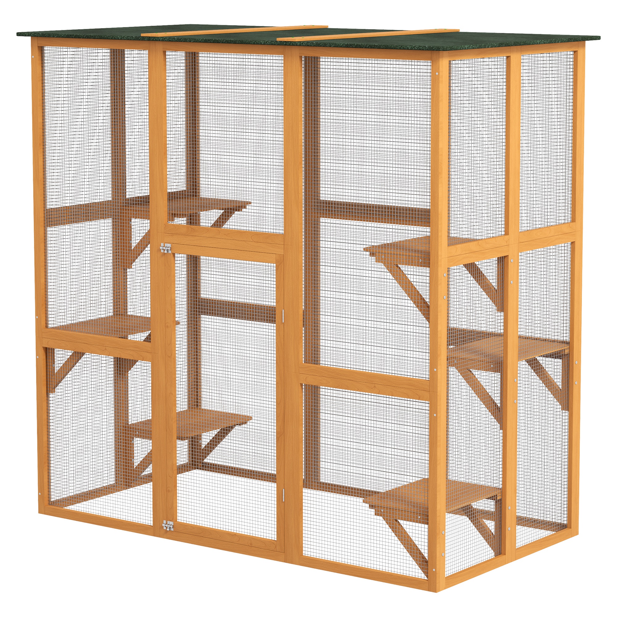 71" x 39" x 71" Cat Cage, Large Outdoor Wooden Cat Patio with 6 Balanced Platforms and Asphalt Roof, Orange