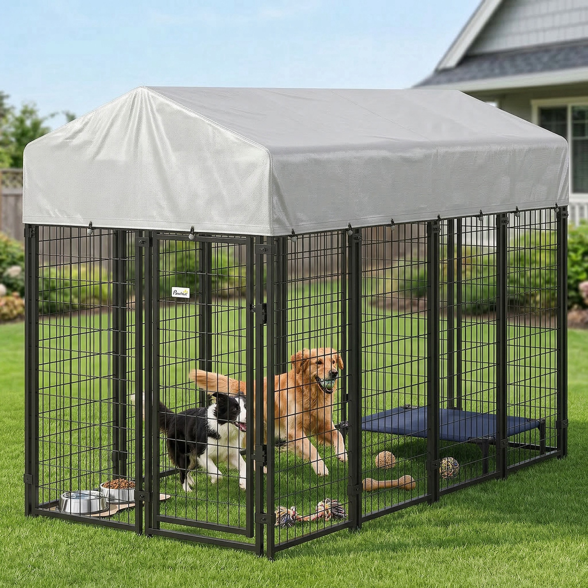 Outdoor Dog Kennel with Roof, 8' x 4' x 6' Heavy Duty Welded Wire Dog Playpen Enclosure with Escape-proof Lock