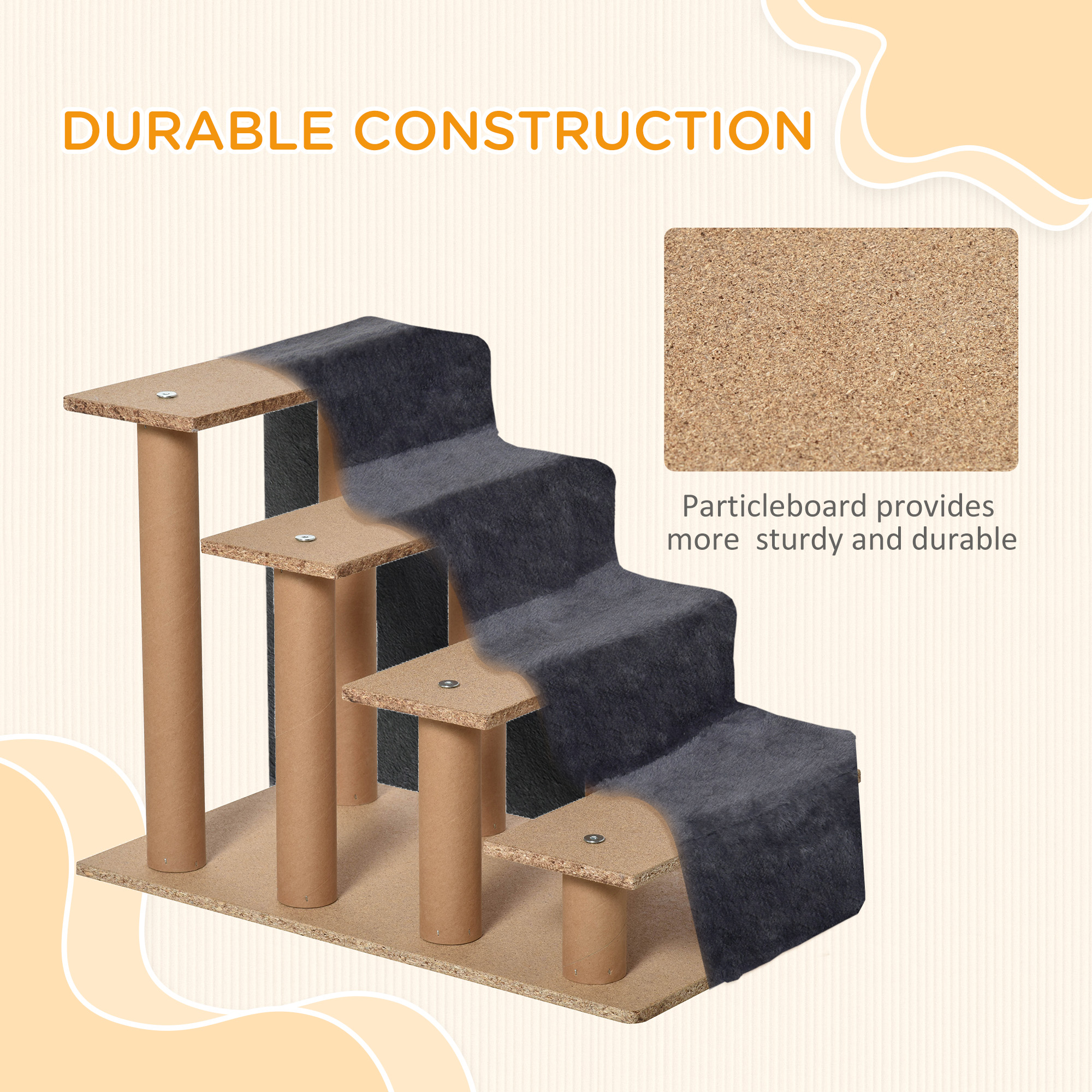 4-Step Dog Ramp for Sofa, Bed, and Couch, with Removable Cover, Dark Grey