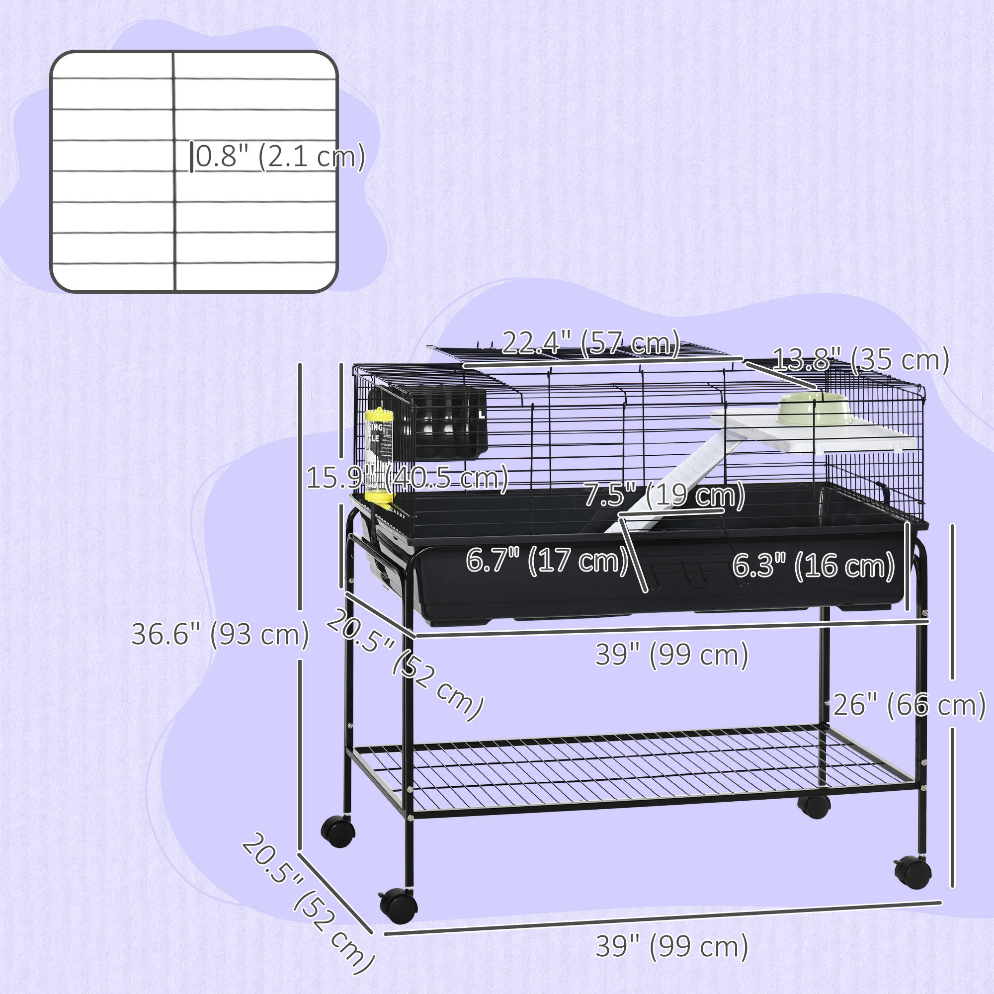 Small Animal Cage Deluxe Pet Habitat Rolling Rabbit Hutch for Bunny Guinea Pig Pet Mink Chinchilla