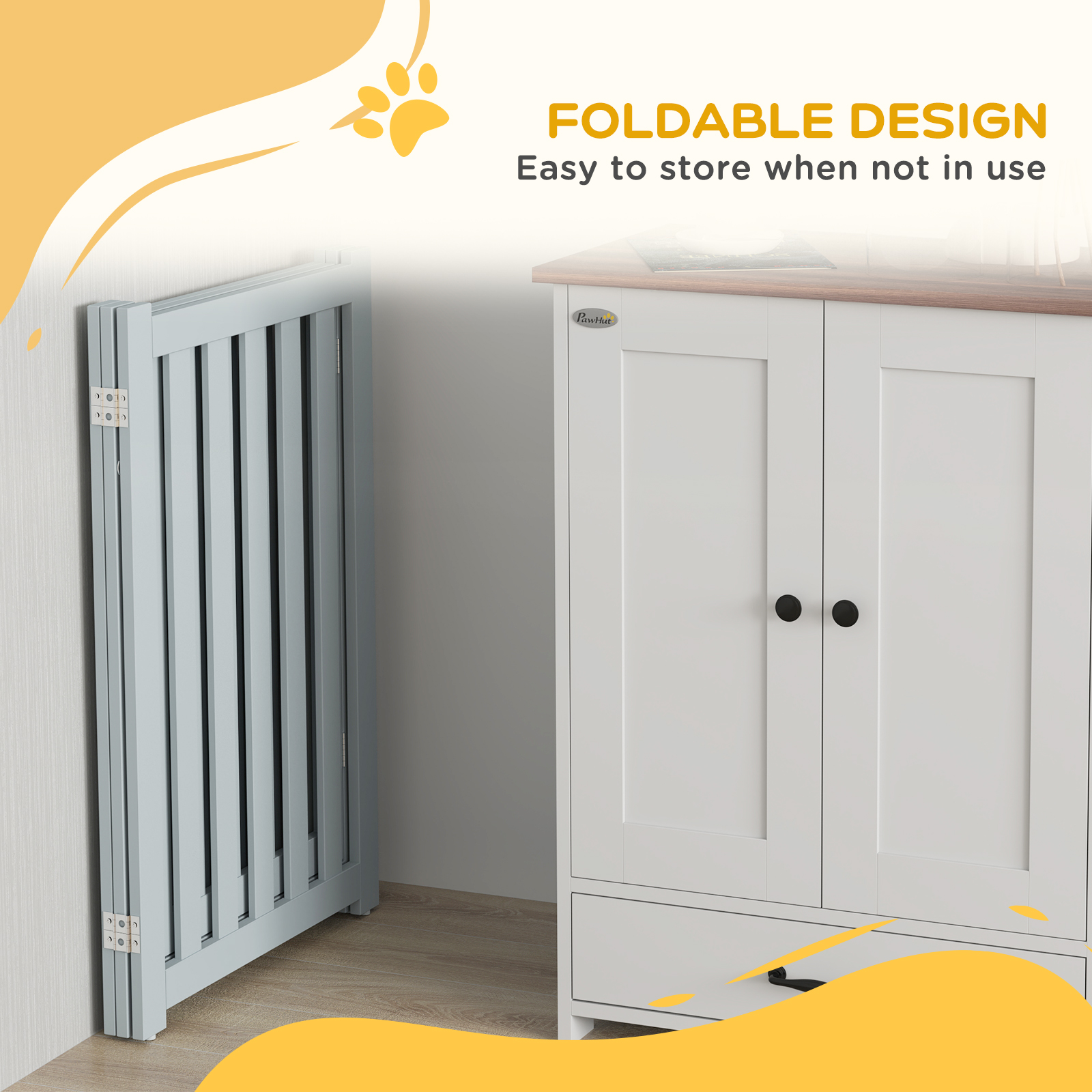 3-Panel Foldable Dog Gate with Feet for Medium Dogs and Below, Grey