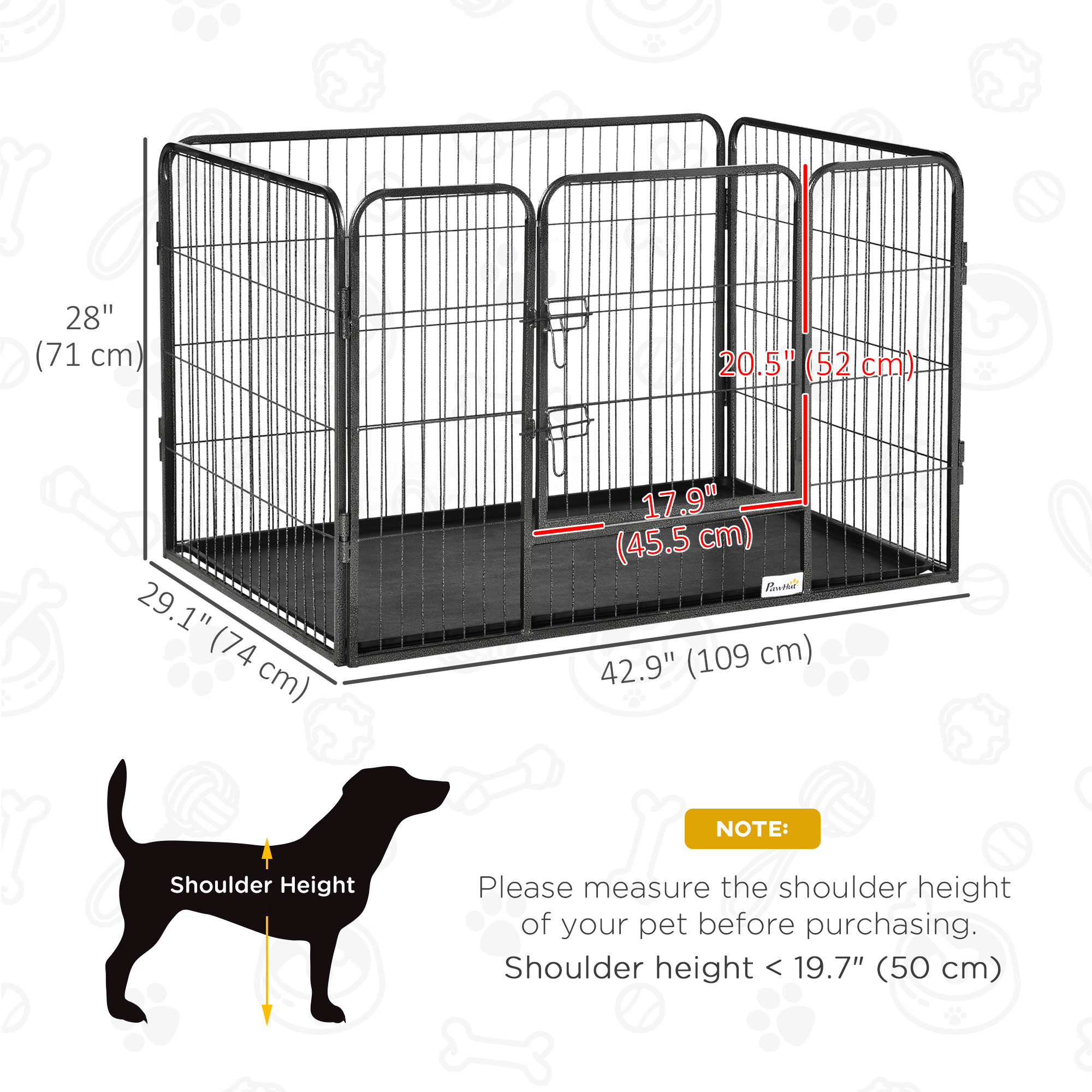 4 Panels Dog Playpen, Heavy Duty Dog Fence, 28" H Portable Pet Playpen with Door Double Locking Latches, Tray, Grey