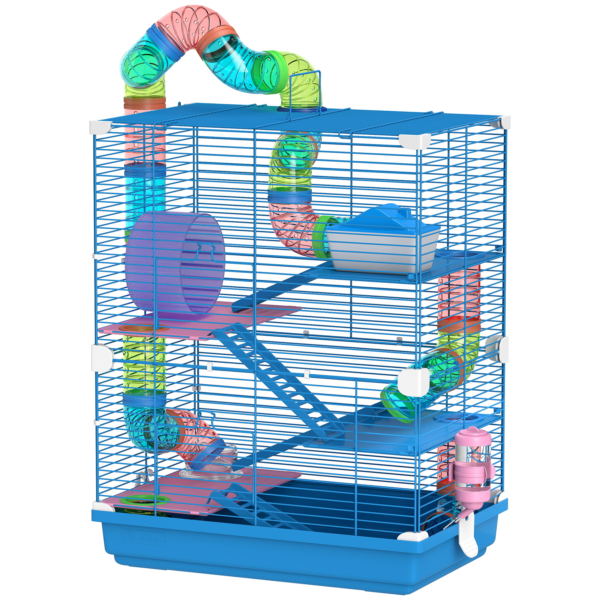 5 Tiers Hamster Cage Portable with Exercise Wheels Play Tube Water Bottle Dishes House Ladder for Gerbils, Dark Blue